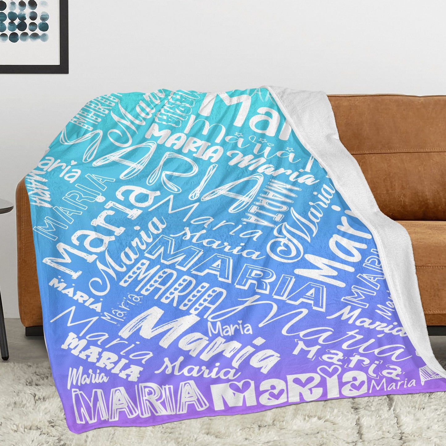 Blue green gradient Flannel Blanket Name Blanket Personalized Blanket for Adult Kids Flannel Customize Throw Blanket Custom