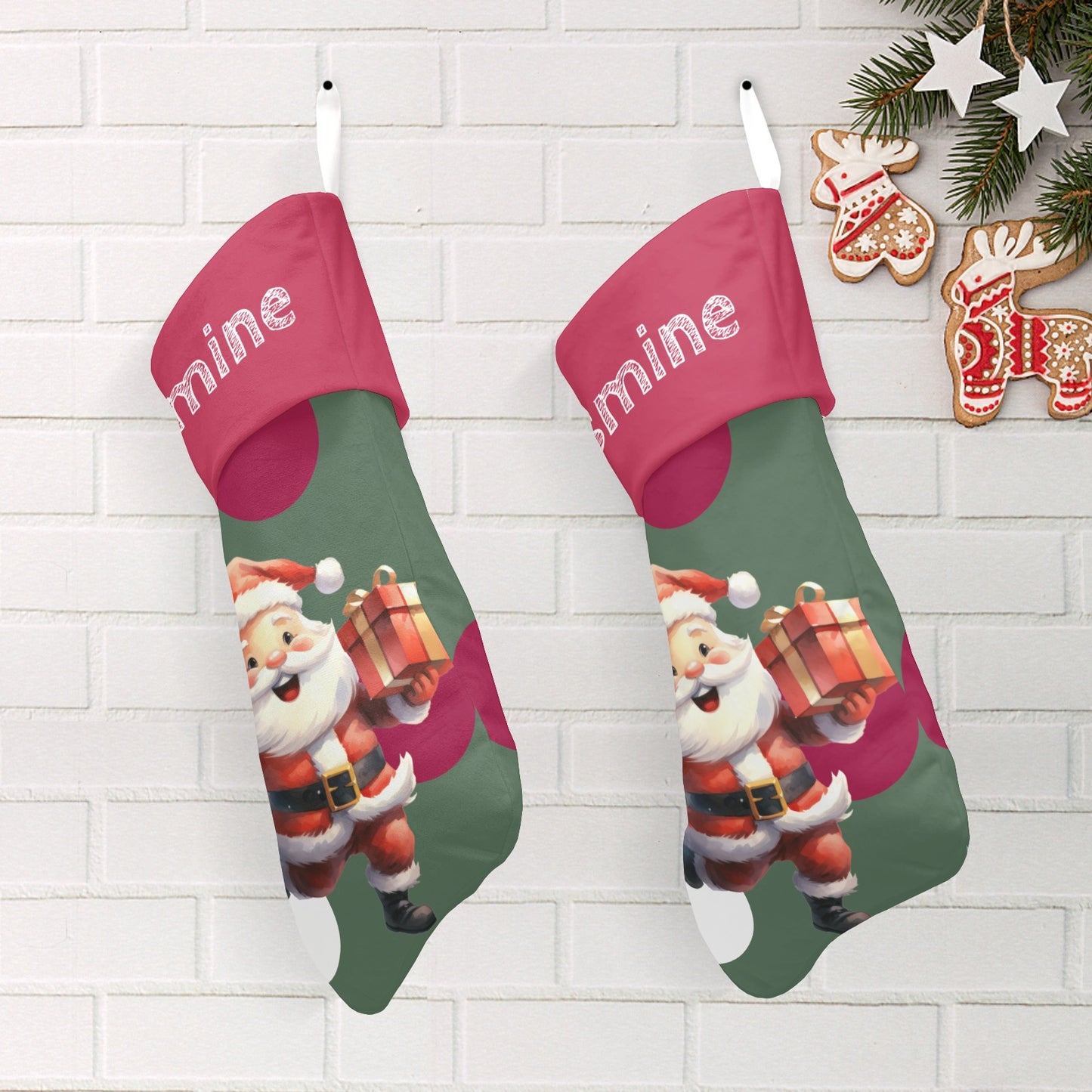 Tie Bow Santa Christmas Stocking Custom Name Santa Socks Gift