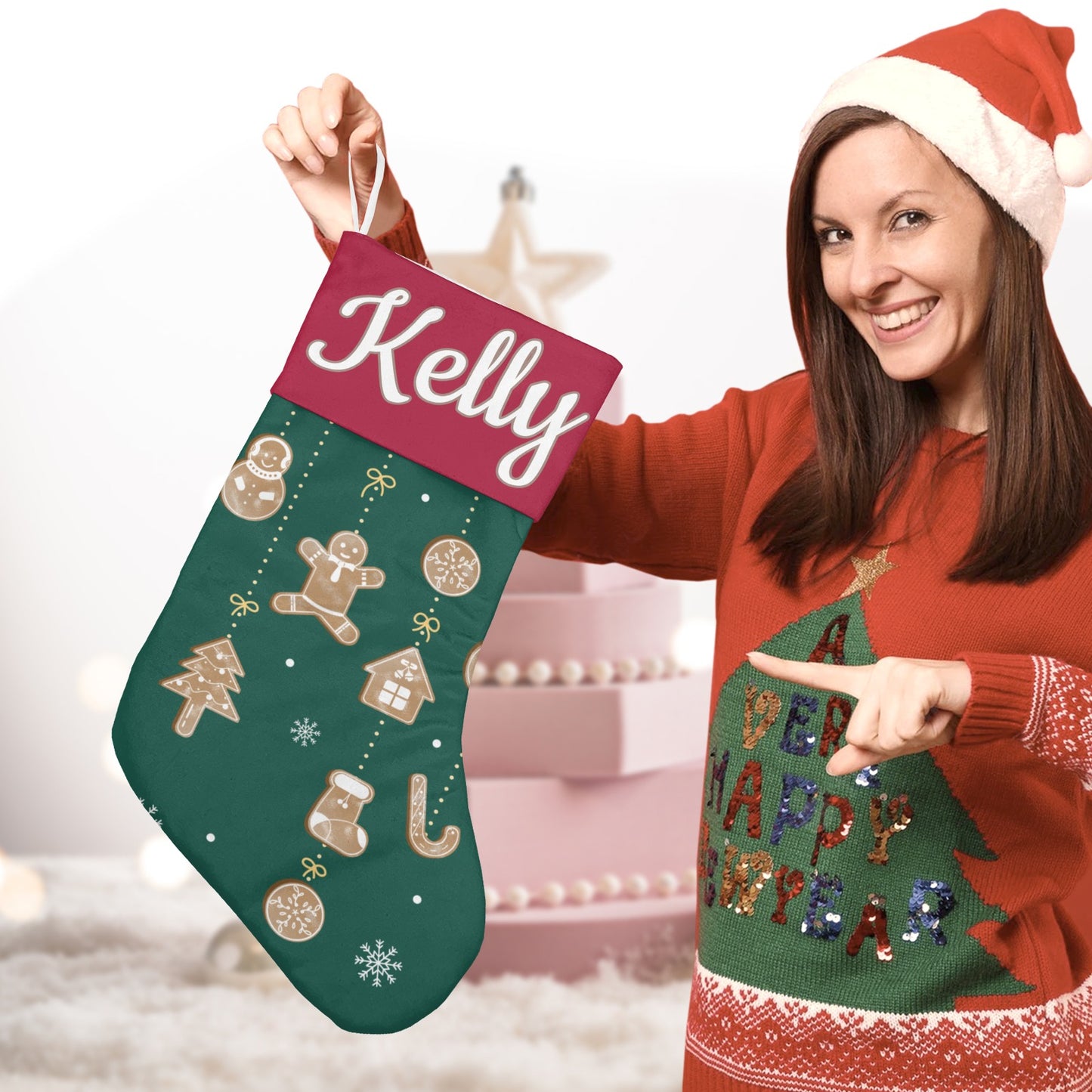 Bow Christmas Stocking Custom Name Santa Socks Gift