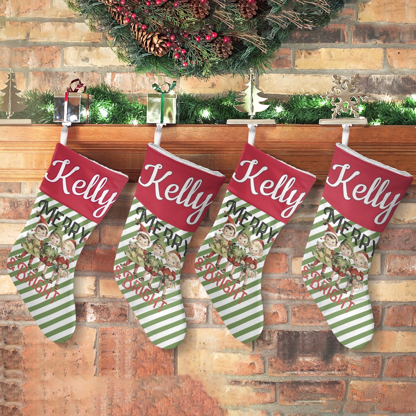 Children's Stripes Christmas Stocking Custom Name Santa Socks Gift