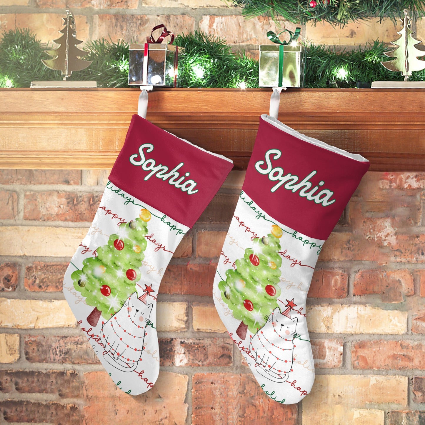 Christmas Cat Christmas Stocking Custom Name Santa Socks Gift