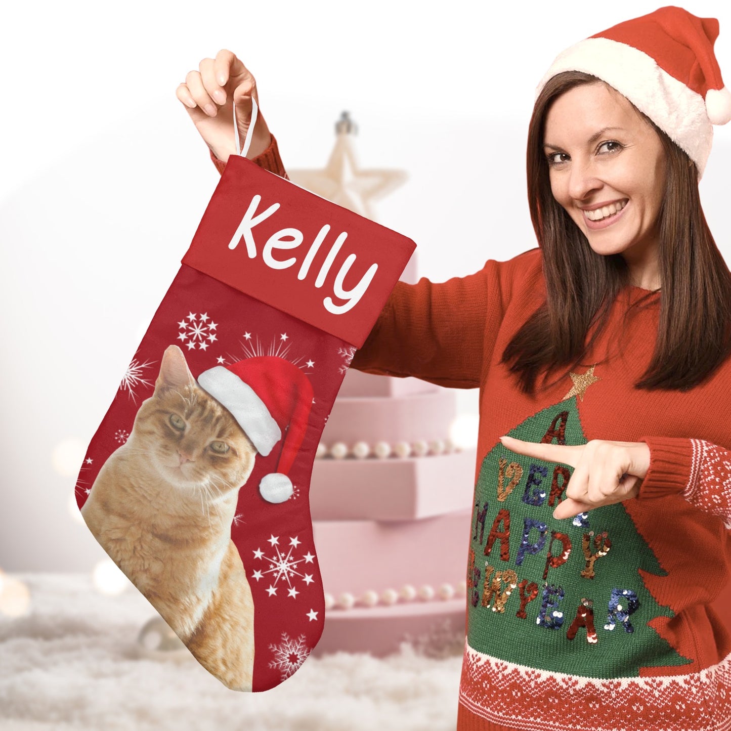 cat-live Christmas Stocking Custom Name Santa Socks Gift