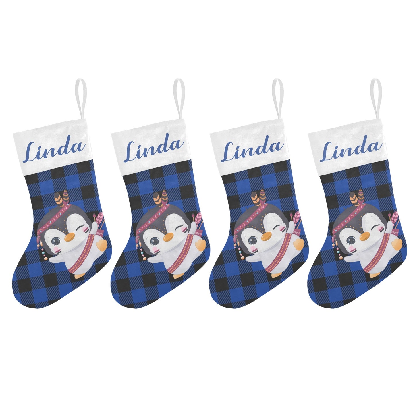 Blue Buffalo Penguin Christmas Stocking Custom Name Christmas Socks Gift