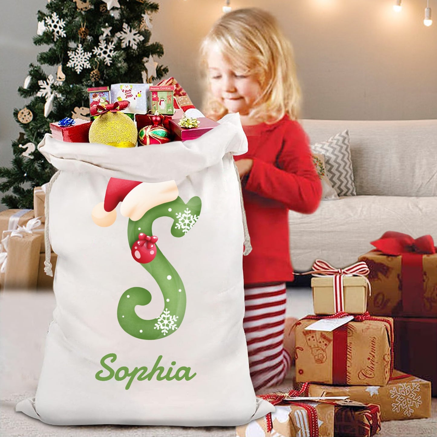 alphabet green Christmas Gift Bag Personalized Christmas Wrapping Gift Bags