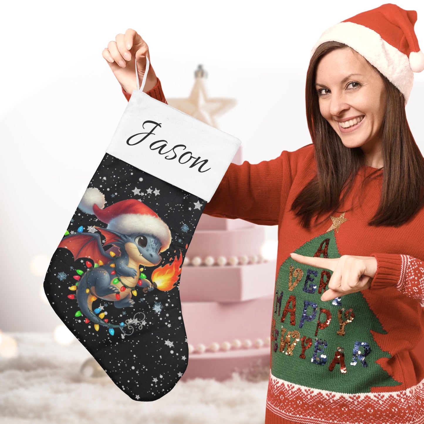 Dinosaur Christmas Stocking Custom Name Santa Socks Gift