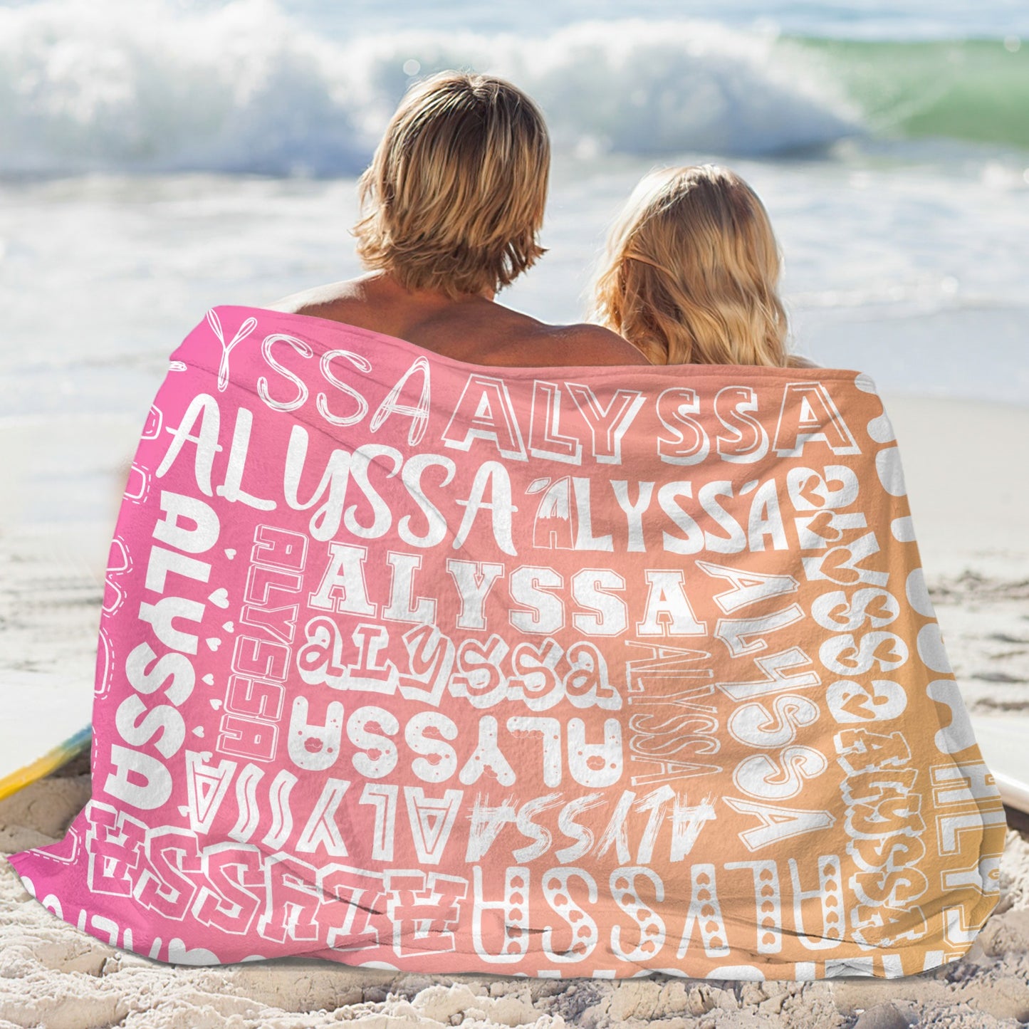 Orange Rose Gradient Flannel Blanket Name Blanket Personalized Blanket for Adult Kids Flannel Customize Throw Blanket Custom