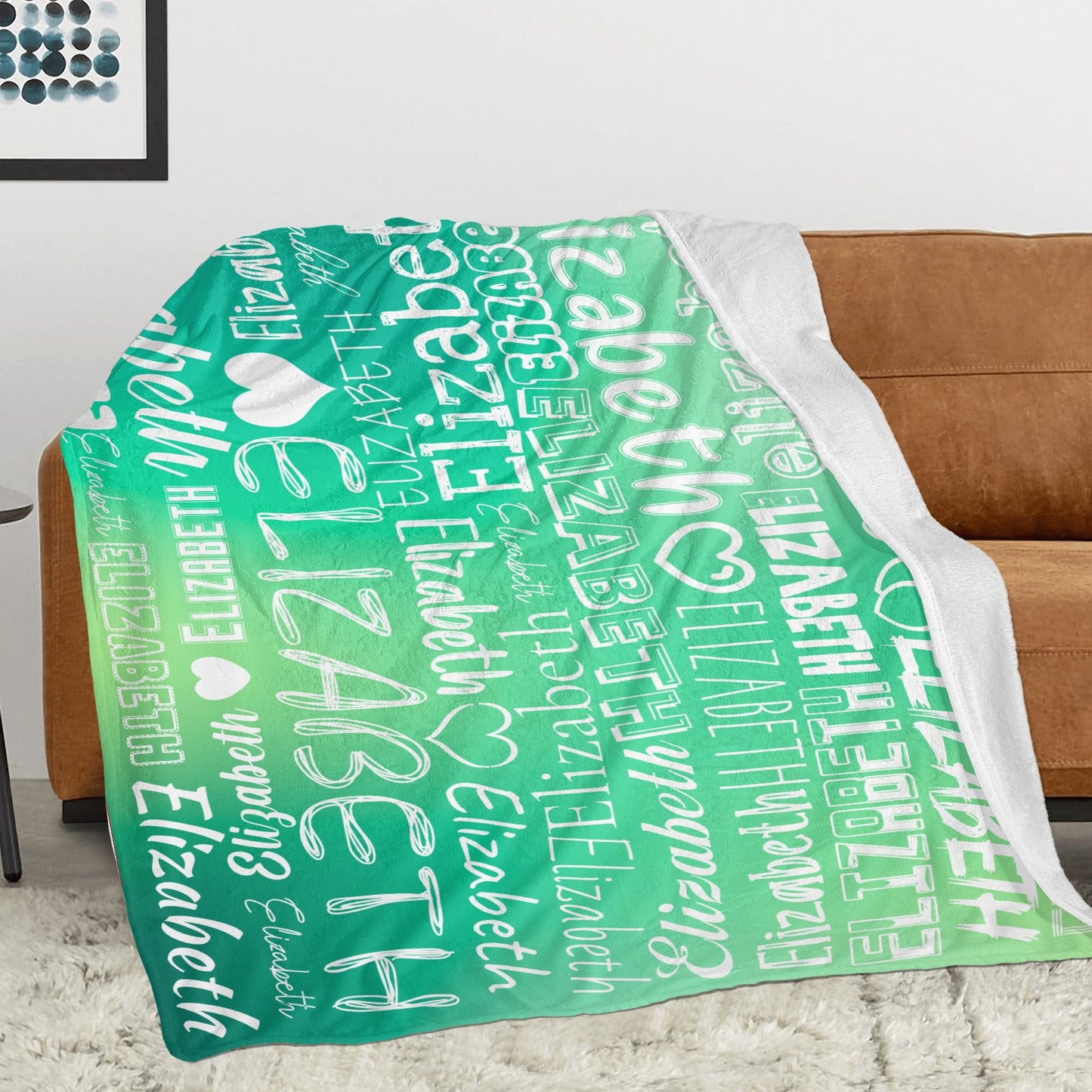 Green Gradient Flannel Blanket Name Blanket Personalized Blanket for Adult Kids Flannel Customize Throw Blanket Custom