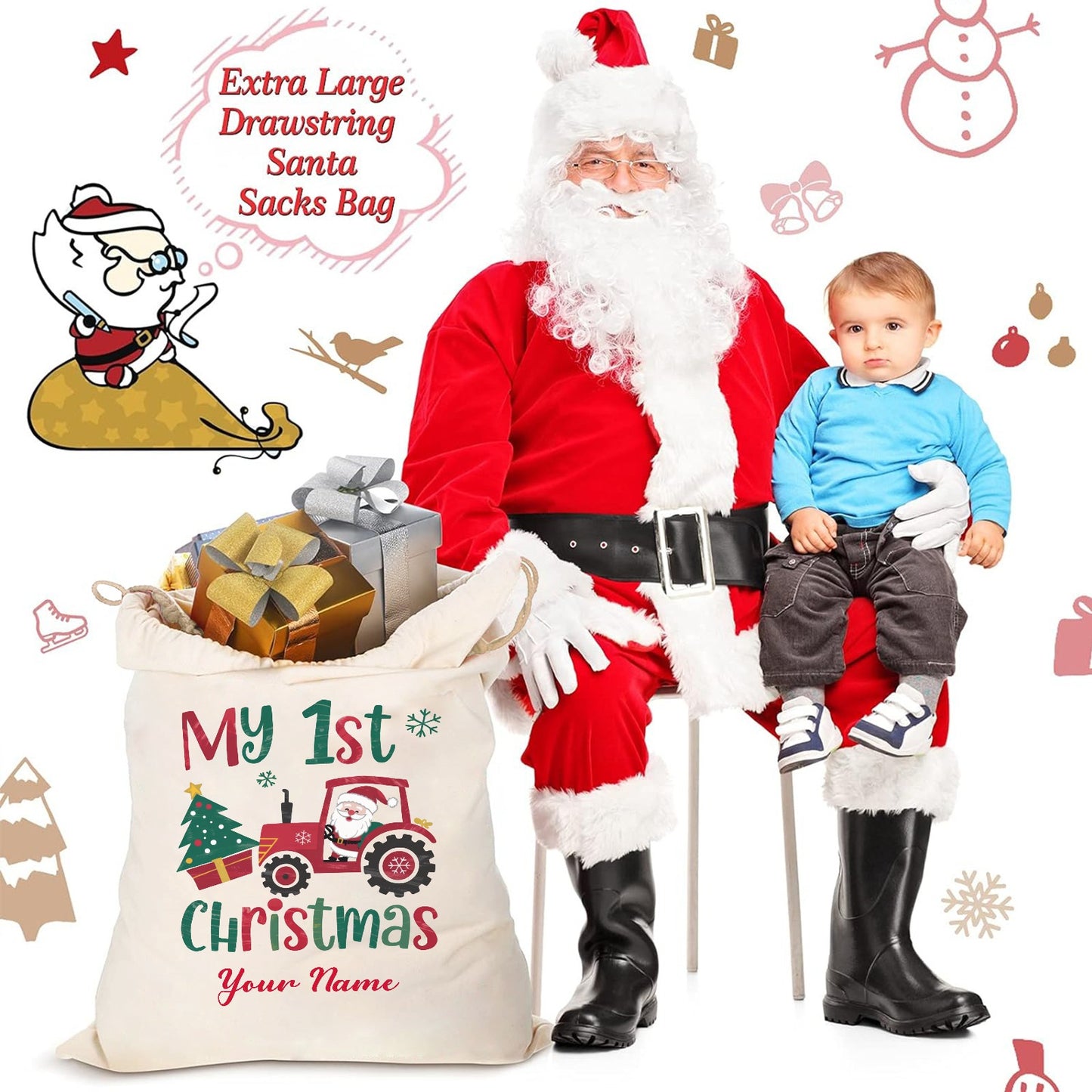 1st Christmas Christmas Gift Bag Custom Santa Gift Bags your Name