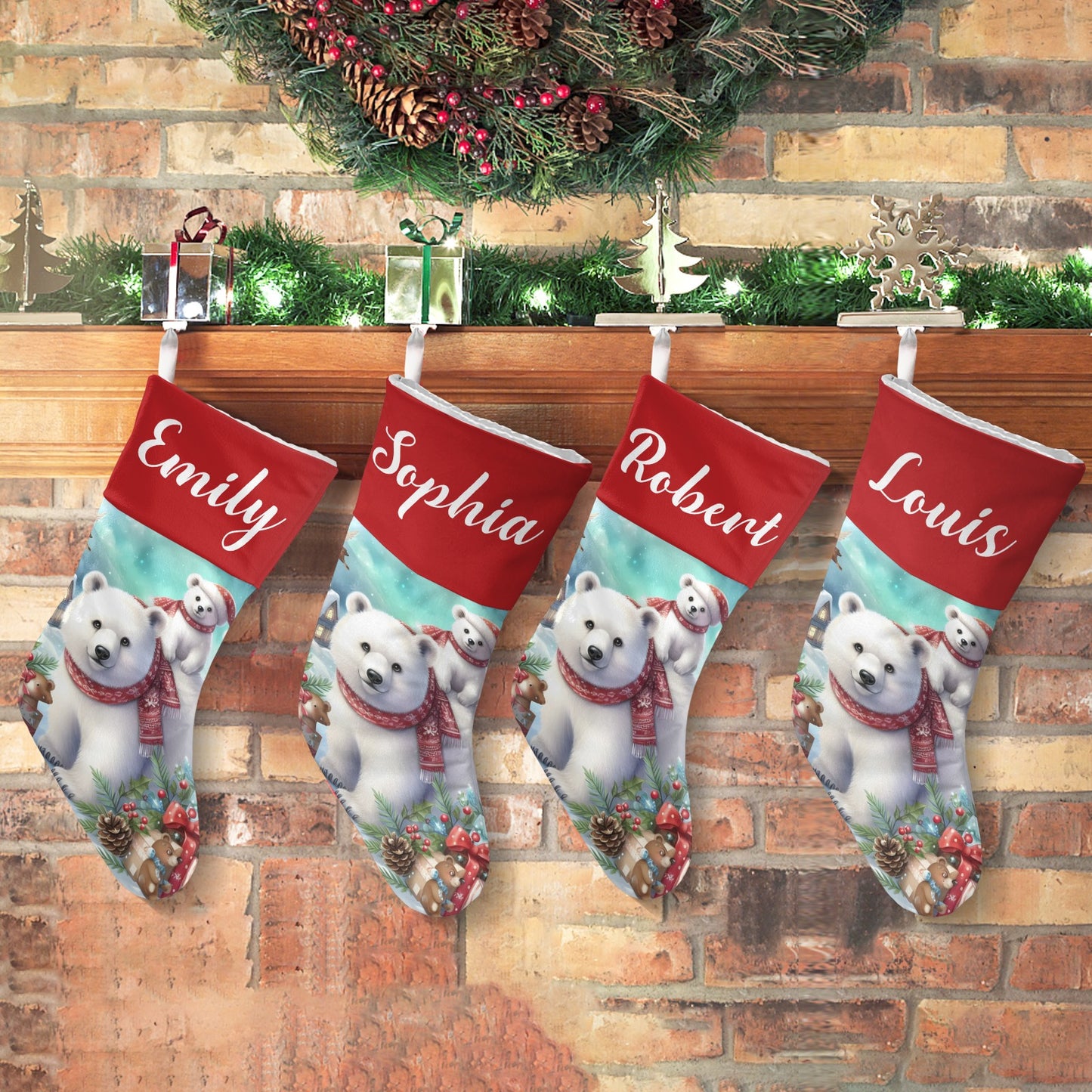 Bear Christmas Stocking Custom Name Christmas Socks Gift