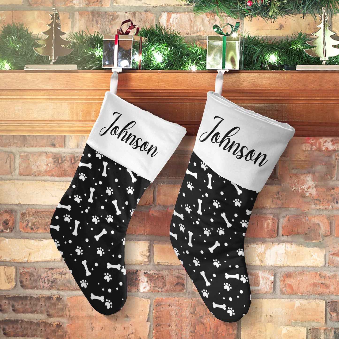 Dog Paw bones Christmas Stocking Custom Name Christmas Socks Gift