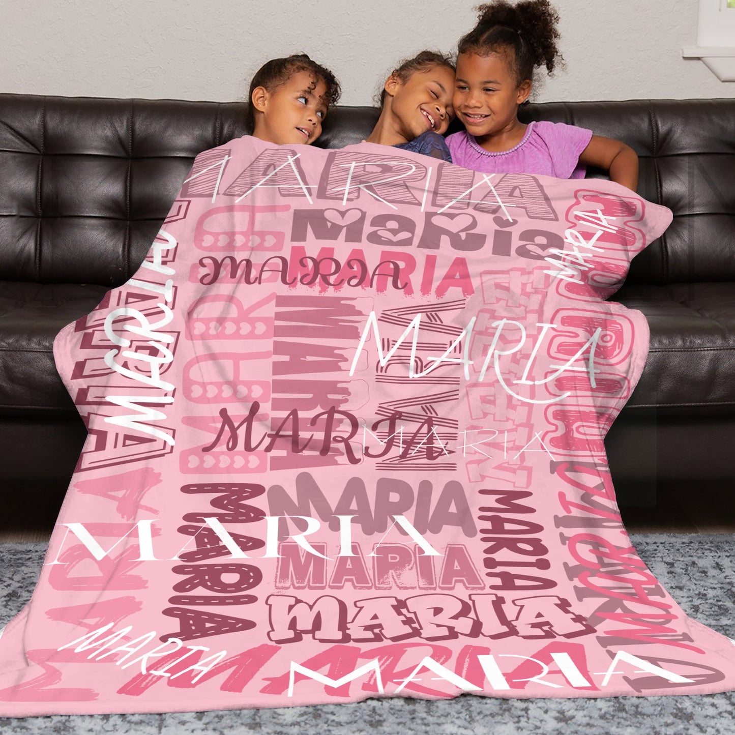 Pink Flannel Blanket Name Blanket Personalized Blanket for Adult Kids Flannel Customize Throw Blanket Custom