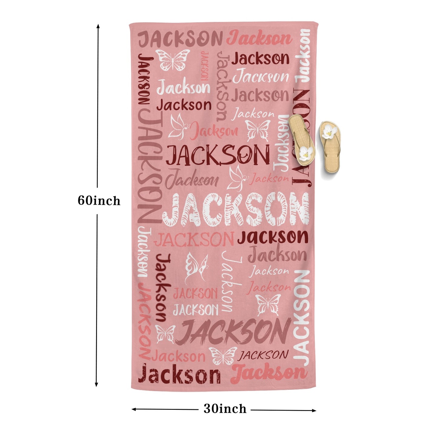 Pink Beach Towel Custom Cotton/Poly Blend Pool Towel - Blue - Personalize with Your Name - Standard Size