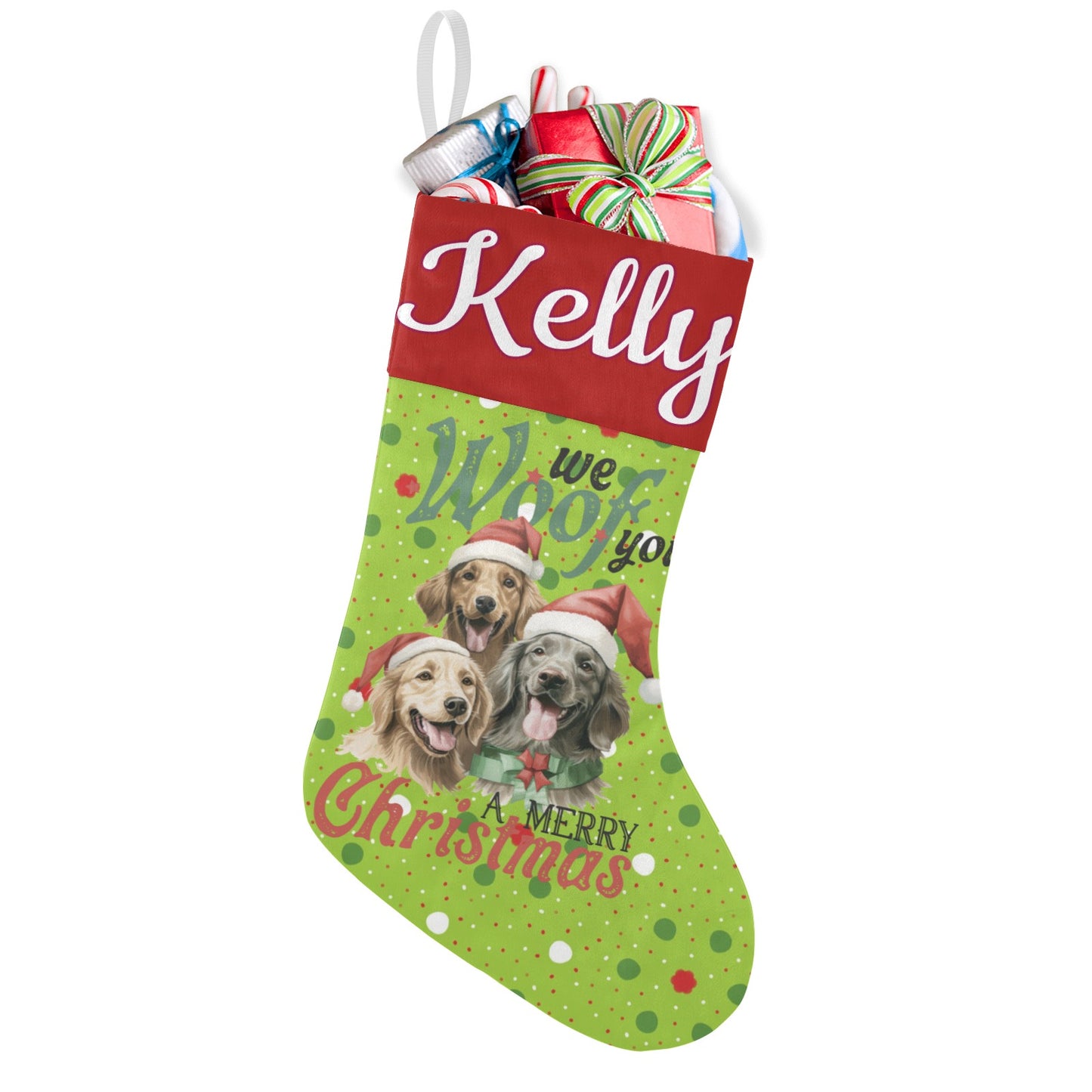 Puppy Dot Flower Christmas Stocking Custom Name Santa Socks Gift
