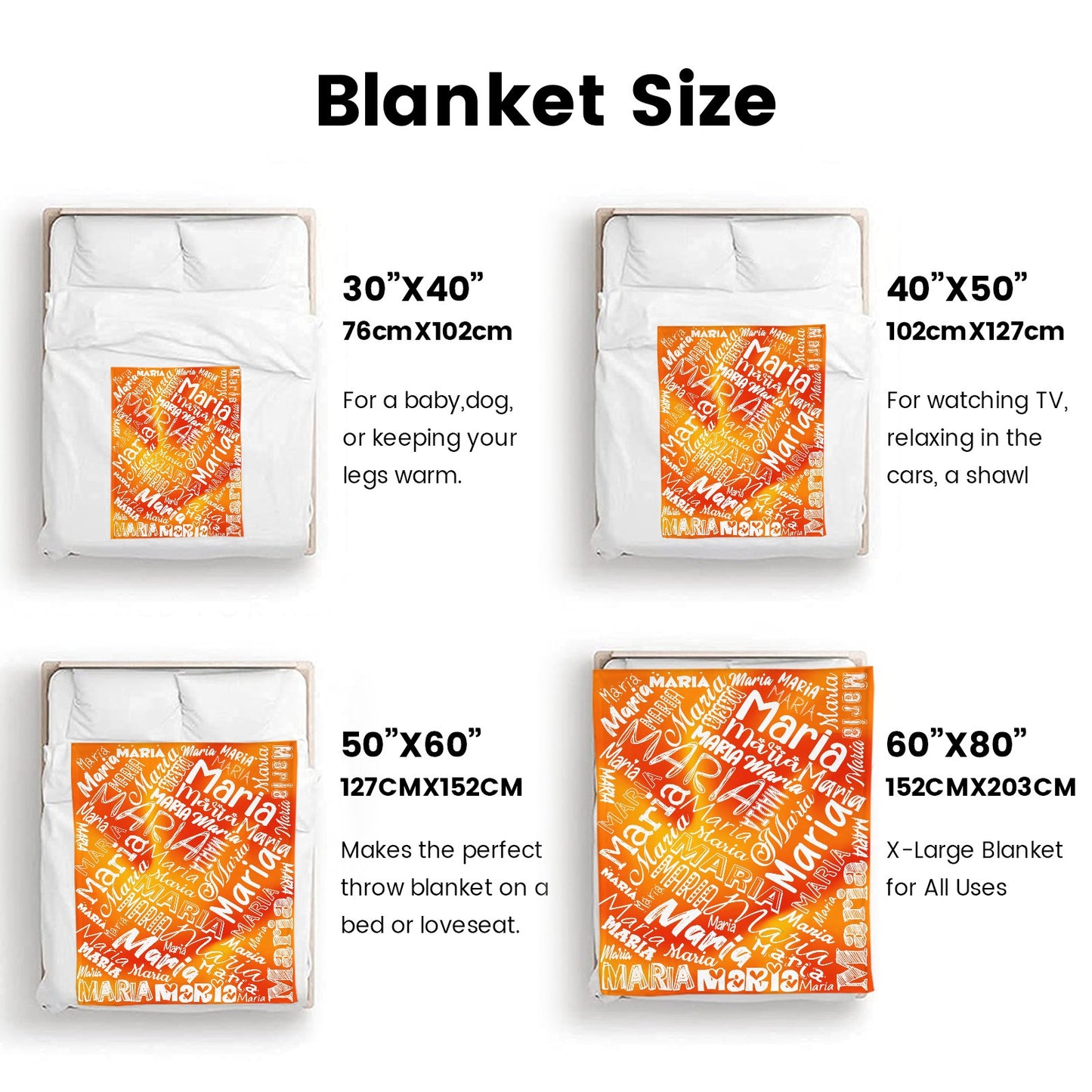 Orange Flannel Blanket Name Blanket Personalized Blanket for Adult Kids Flannel Customize Throw Blanket Custom
