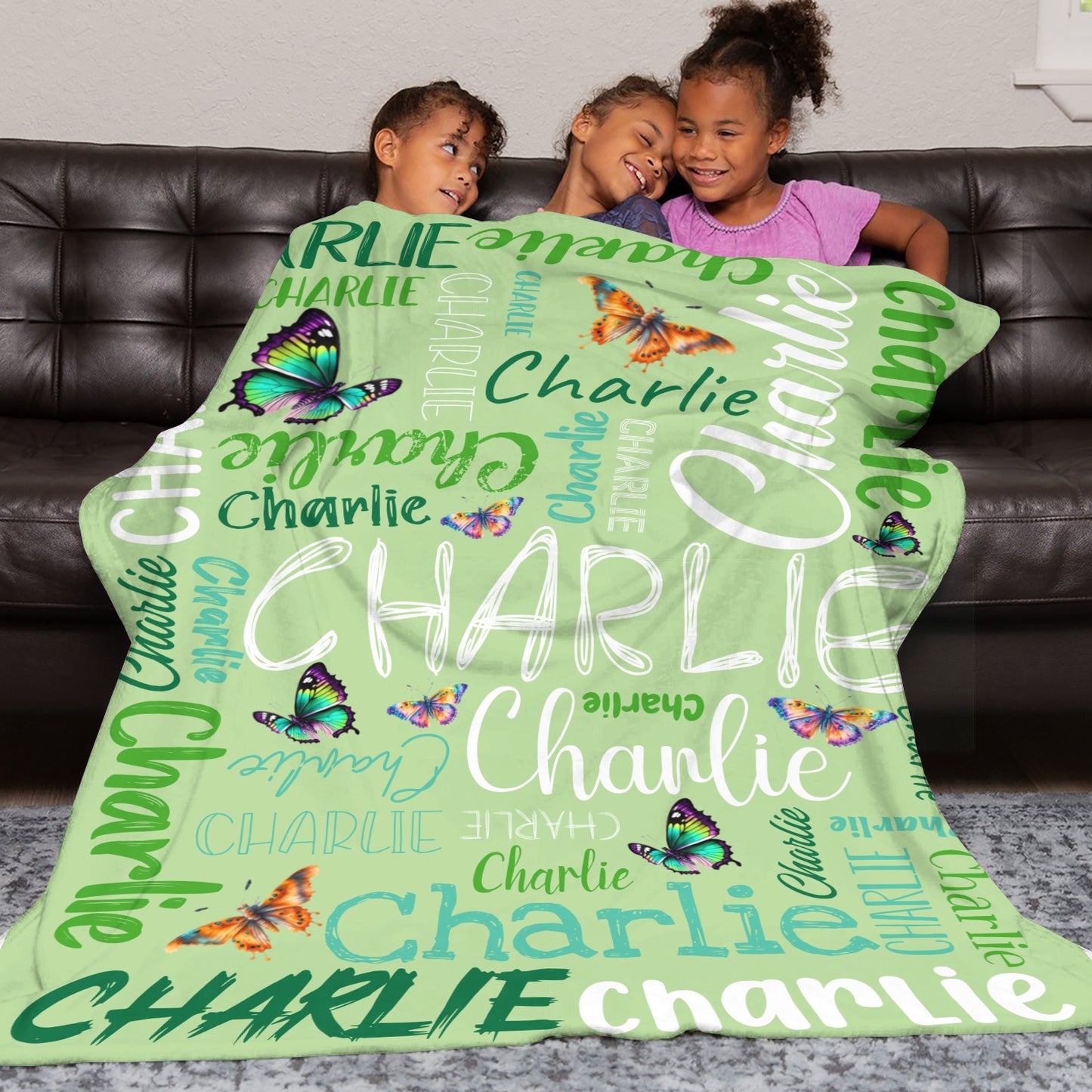 Green Flannel Blanket Custom Name Blanket Gift for Men Women