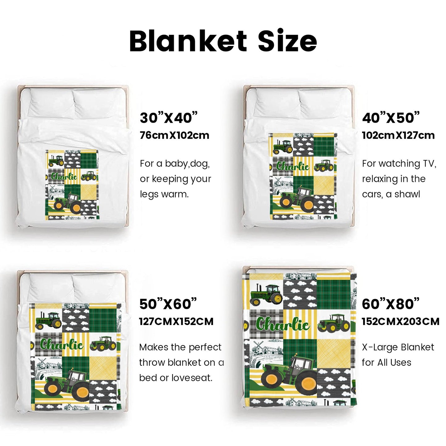 Tractor Patchwork Flannel Blanket Custom Name Blanket Gift for Men Women