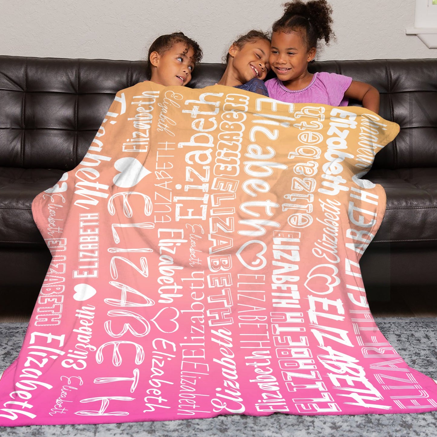 Orange Gradient Flannel Blanket Name Blanket Personalized Blanket for Adult Kids Flannel Customize Throw Blanket Custom