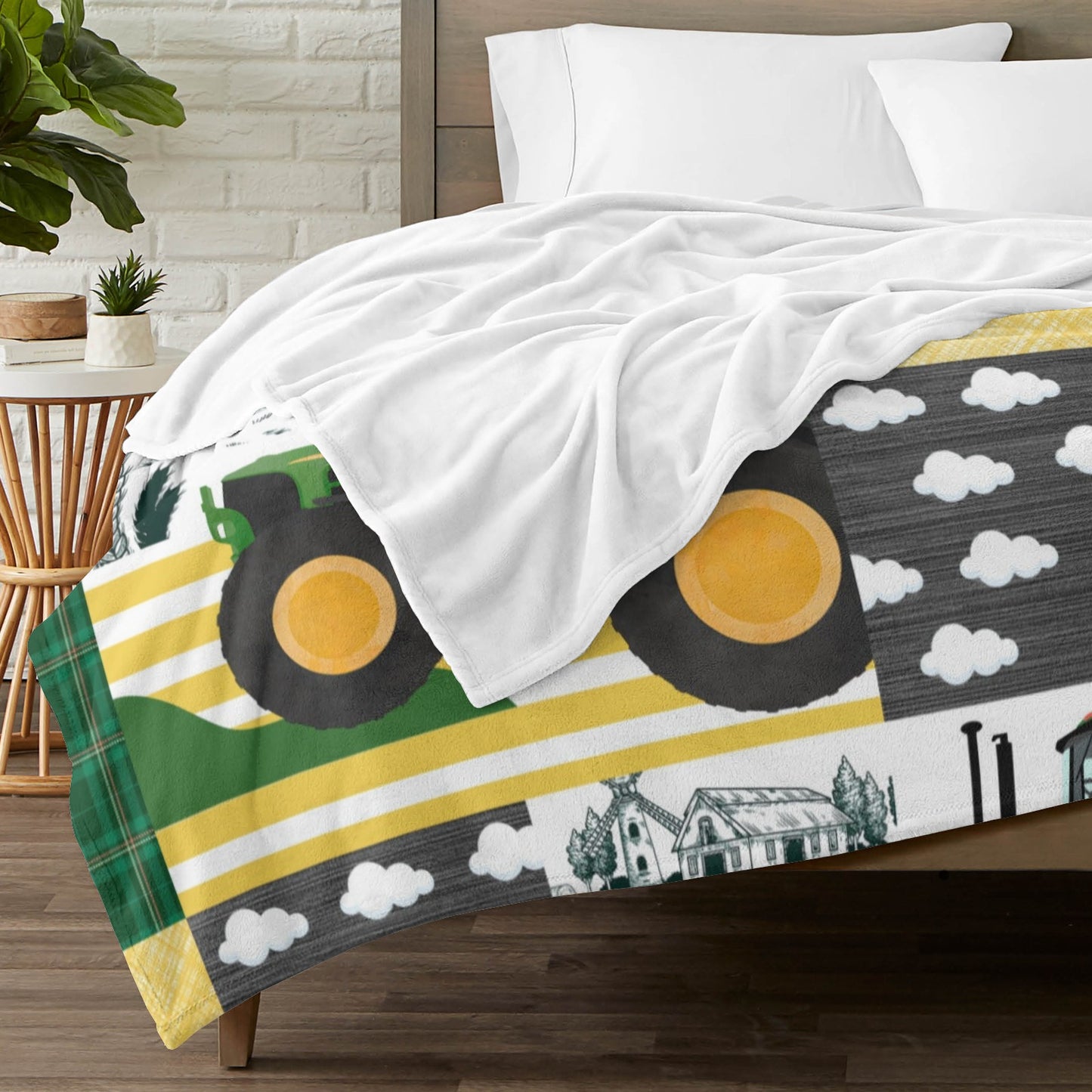 Tractor Patchwork Flannel Blanket Custom Name Blanket Gift for Men Women