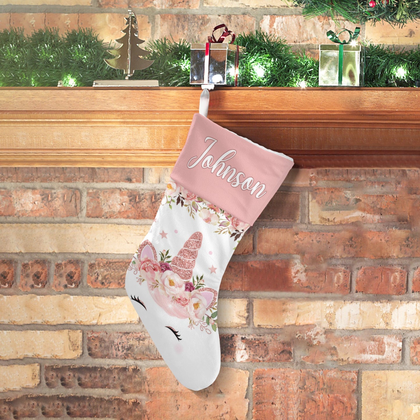 Unicorn Floral Christmas Stocking Custom Name Christmas Socks Gift