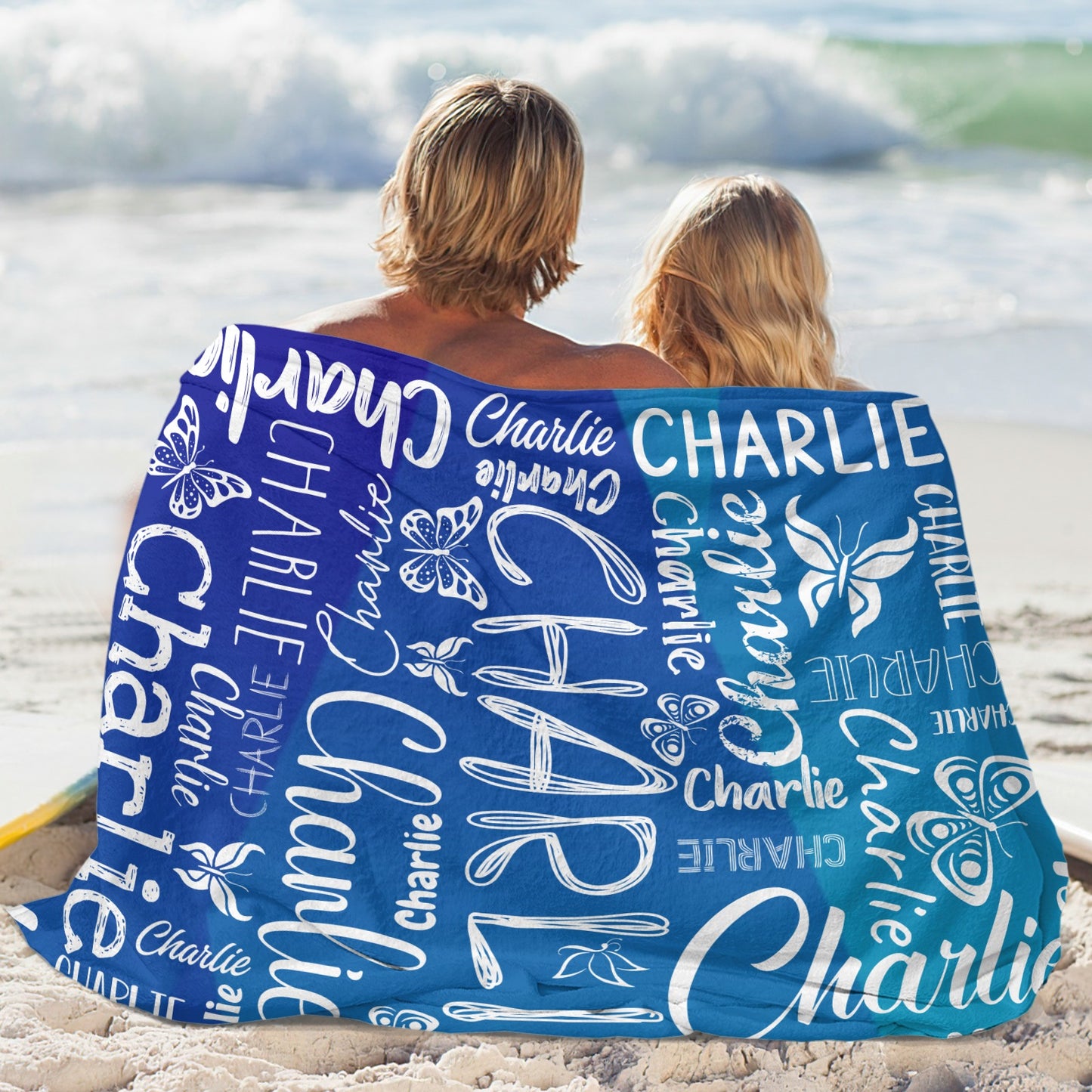 Navy Blue Flannel Blanket Custom Name Blanket Gift for Men Women