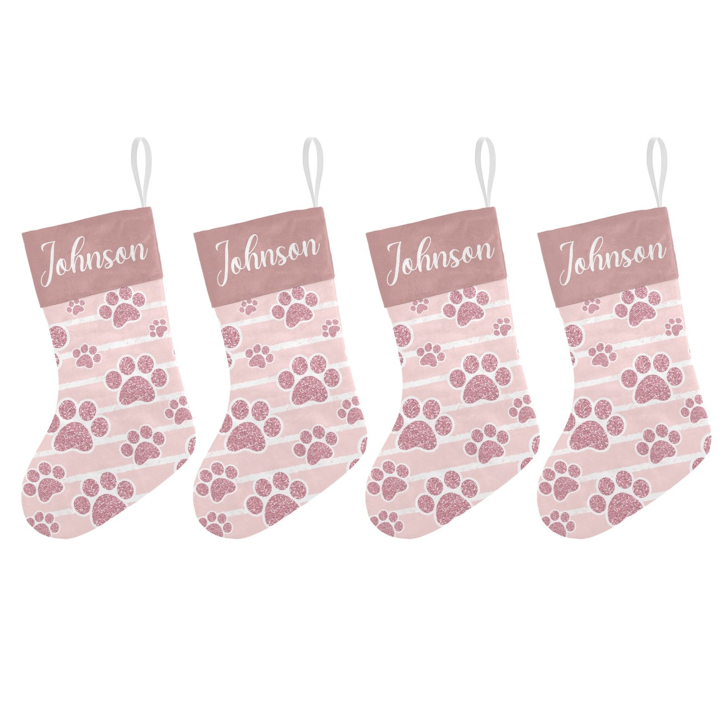 Pink Dog Paw Christmas Stocking Custom Name Christmas Socks Gift