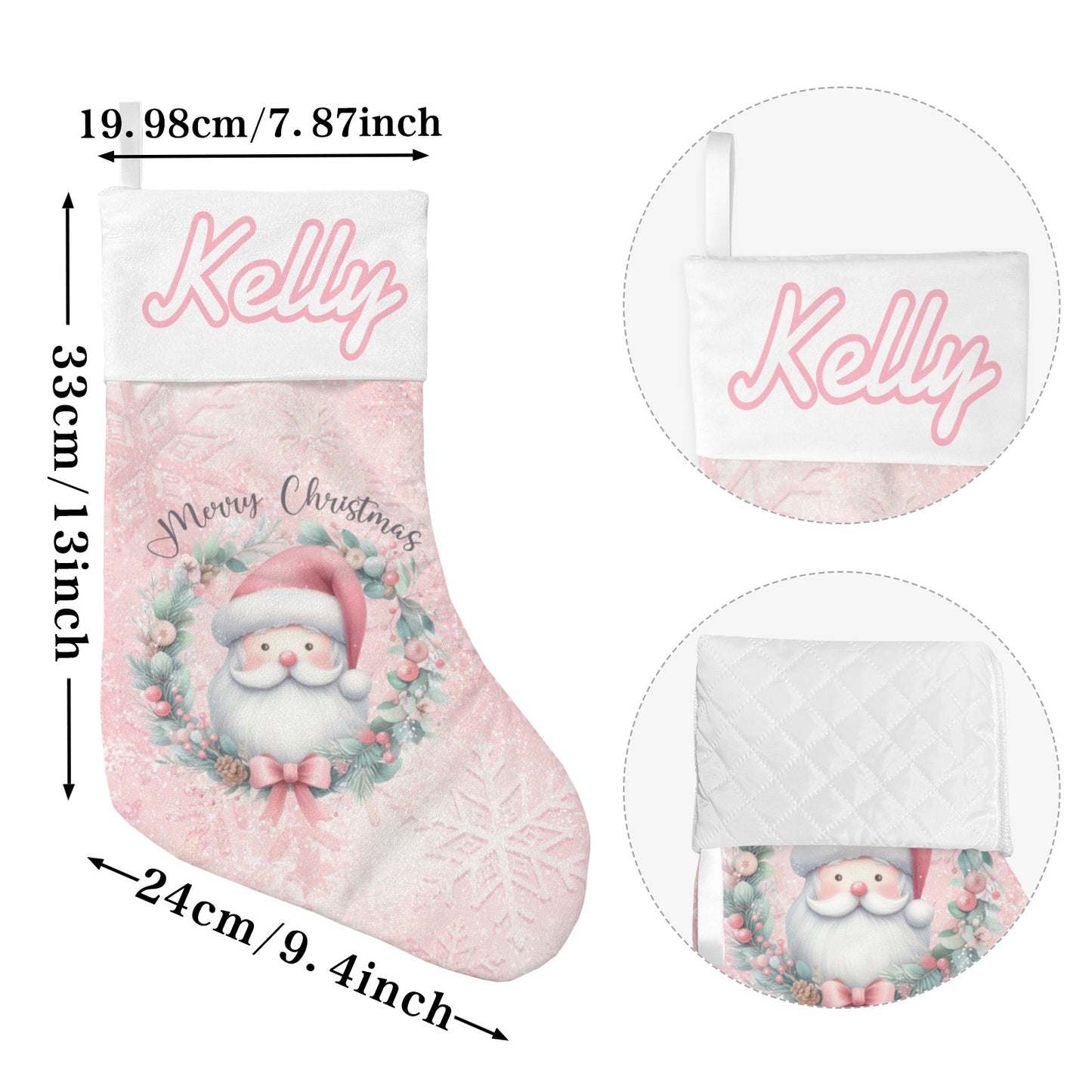 Pink Santa Claus Christmas Stocking Custom Name Santa Socks Gift
