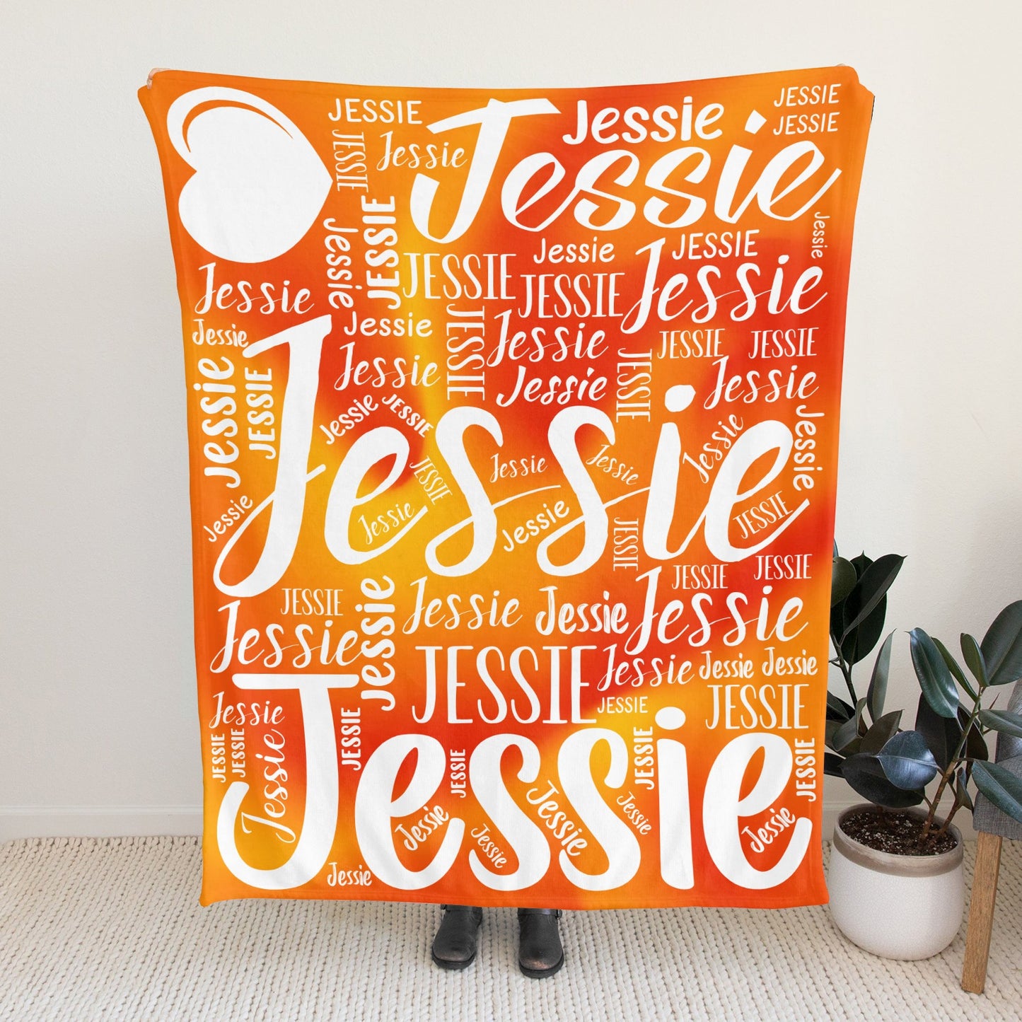 Orange Flannel Blanket Custom Name Blanket Gift for Men Women