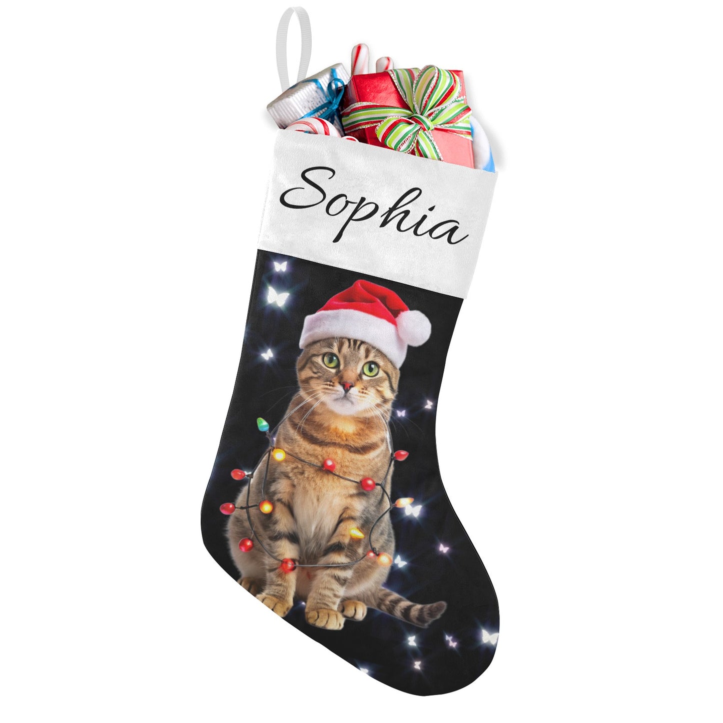 Cat Black Christmas Stocking Custom Name Santa Socks Gift