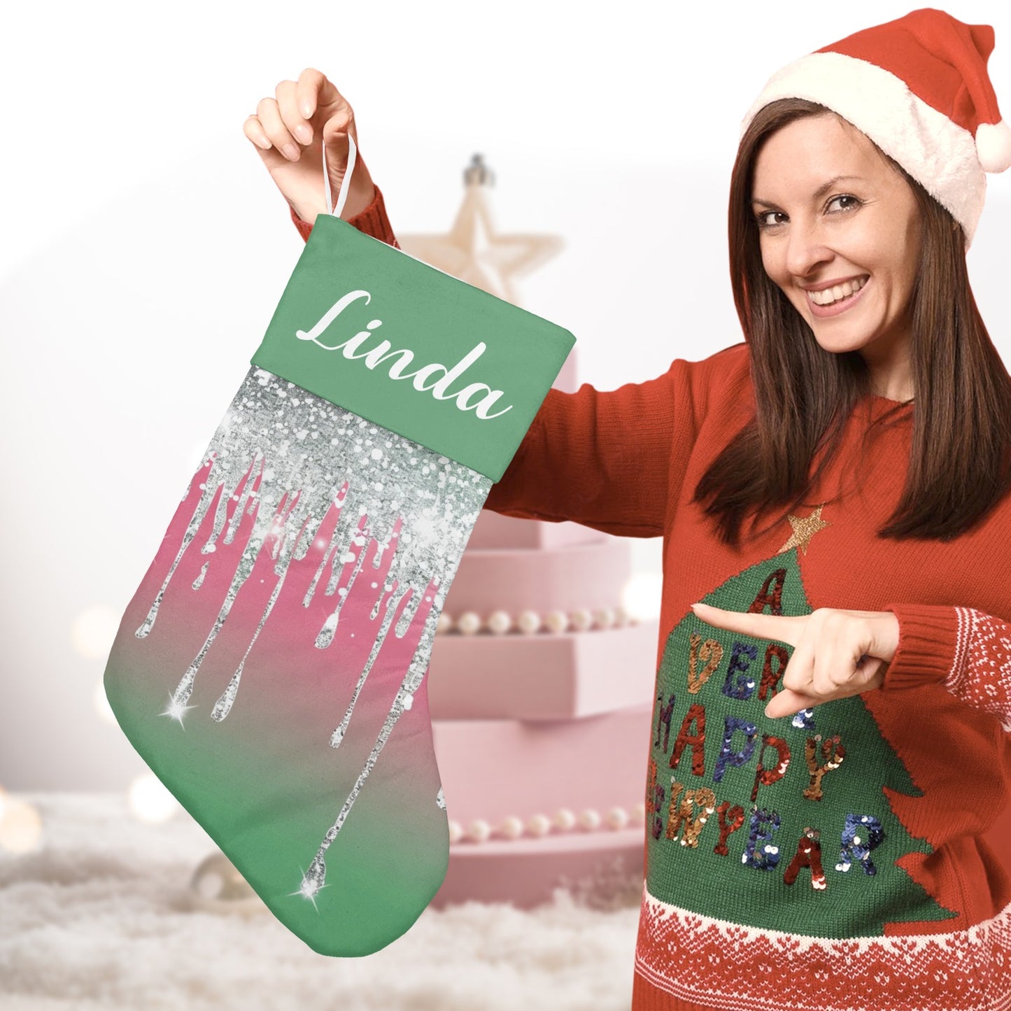 Green Christmas Stocking Custom Name Christmas Socks Gift