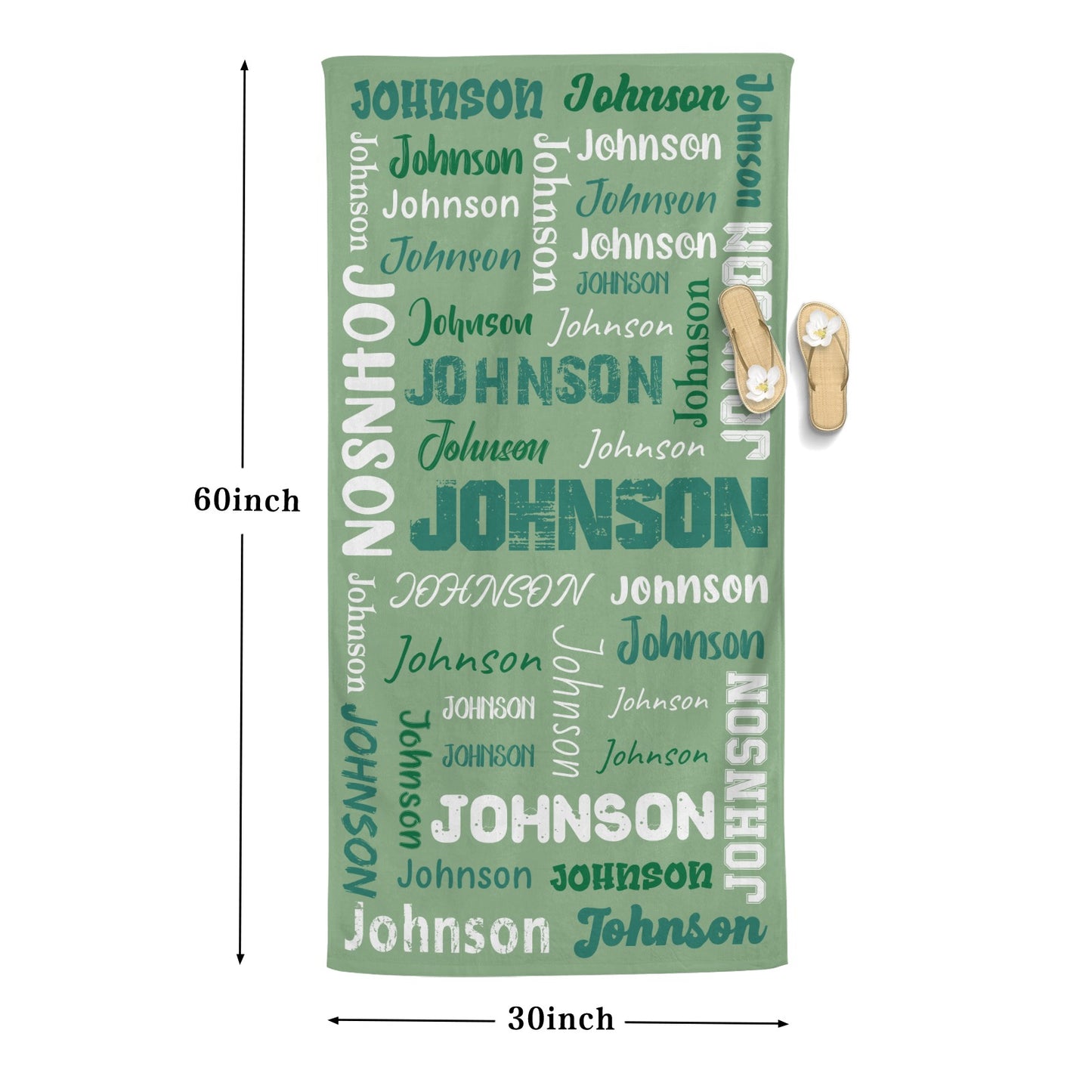 Green Beach Towel Custom Cotton/Poly Blend Pool Towel - Blue - Personalize with Your Name - Standard Size