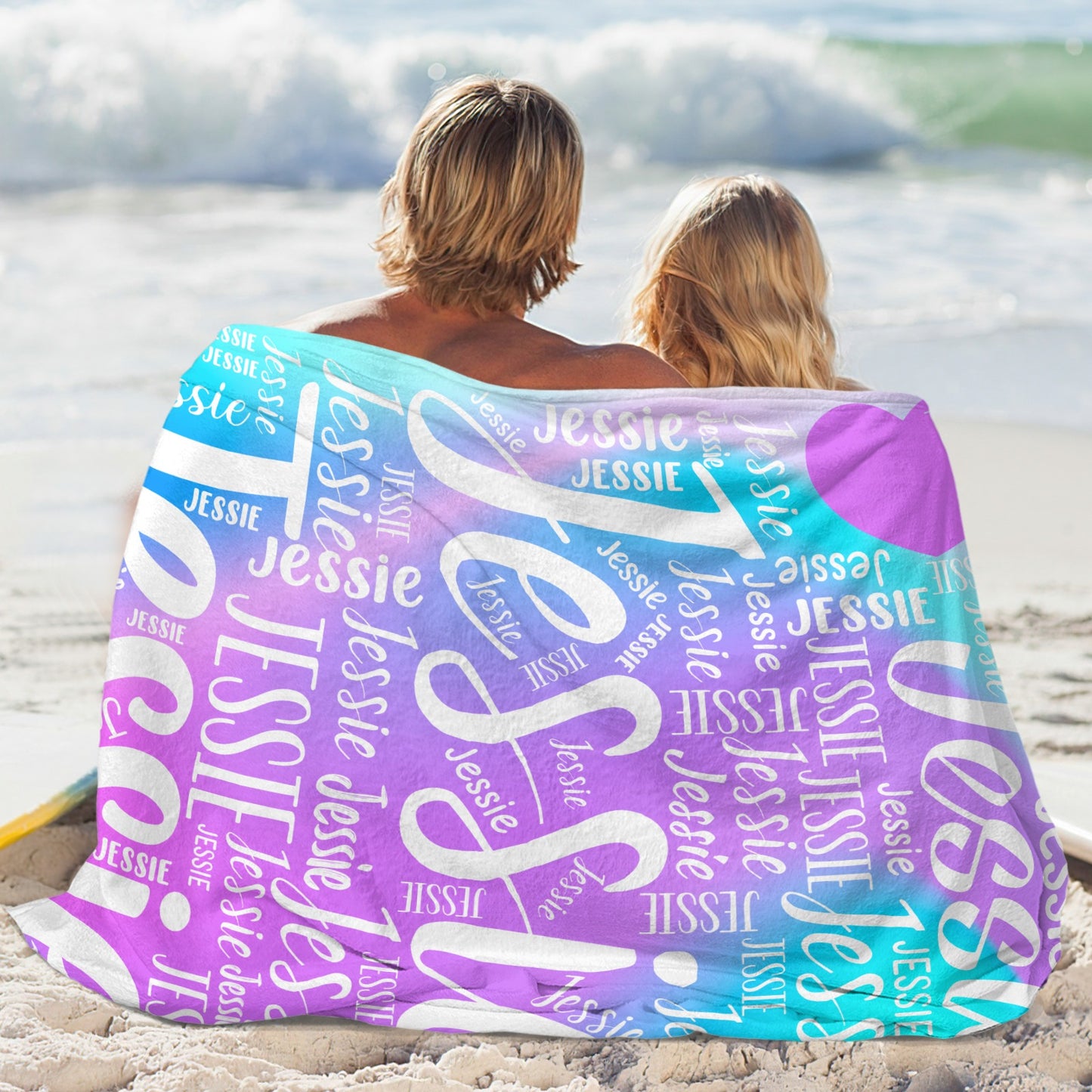 Blue Purple Flannel Blanket Custom Name Blanket Gift for Men Women