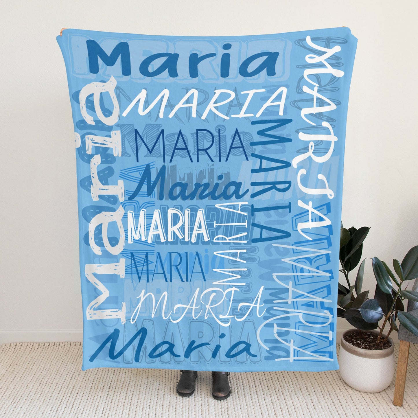 Blue Flannel Blanket Name Blanket Personalized Blanket for Adult Kids Flannel Customize Throw Blanket Custom