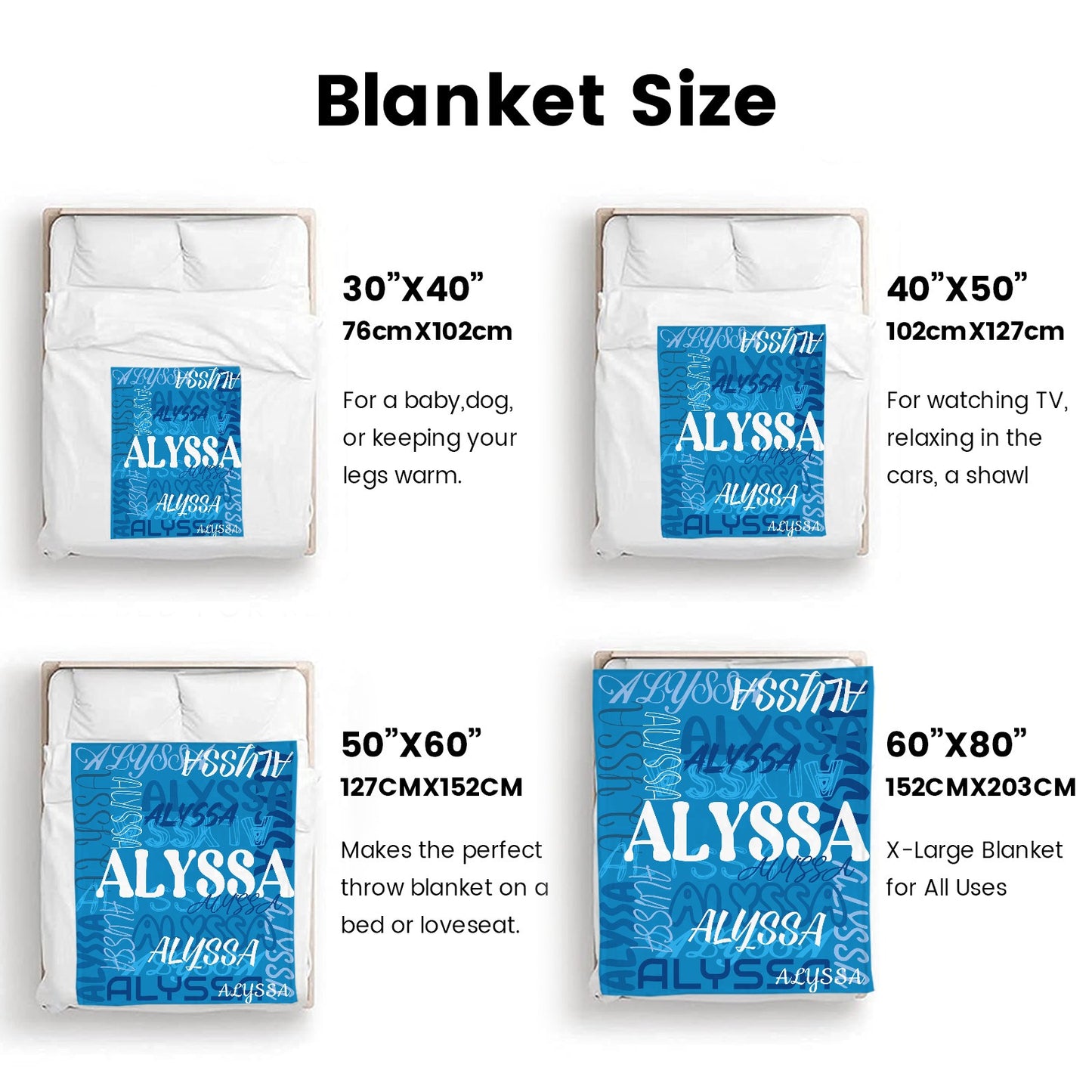 Blue Flannel Blanket Name Blanket Personalized Blanket for Adult Kids Flannel Customize Throw Blanket Custom