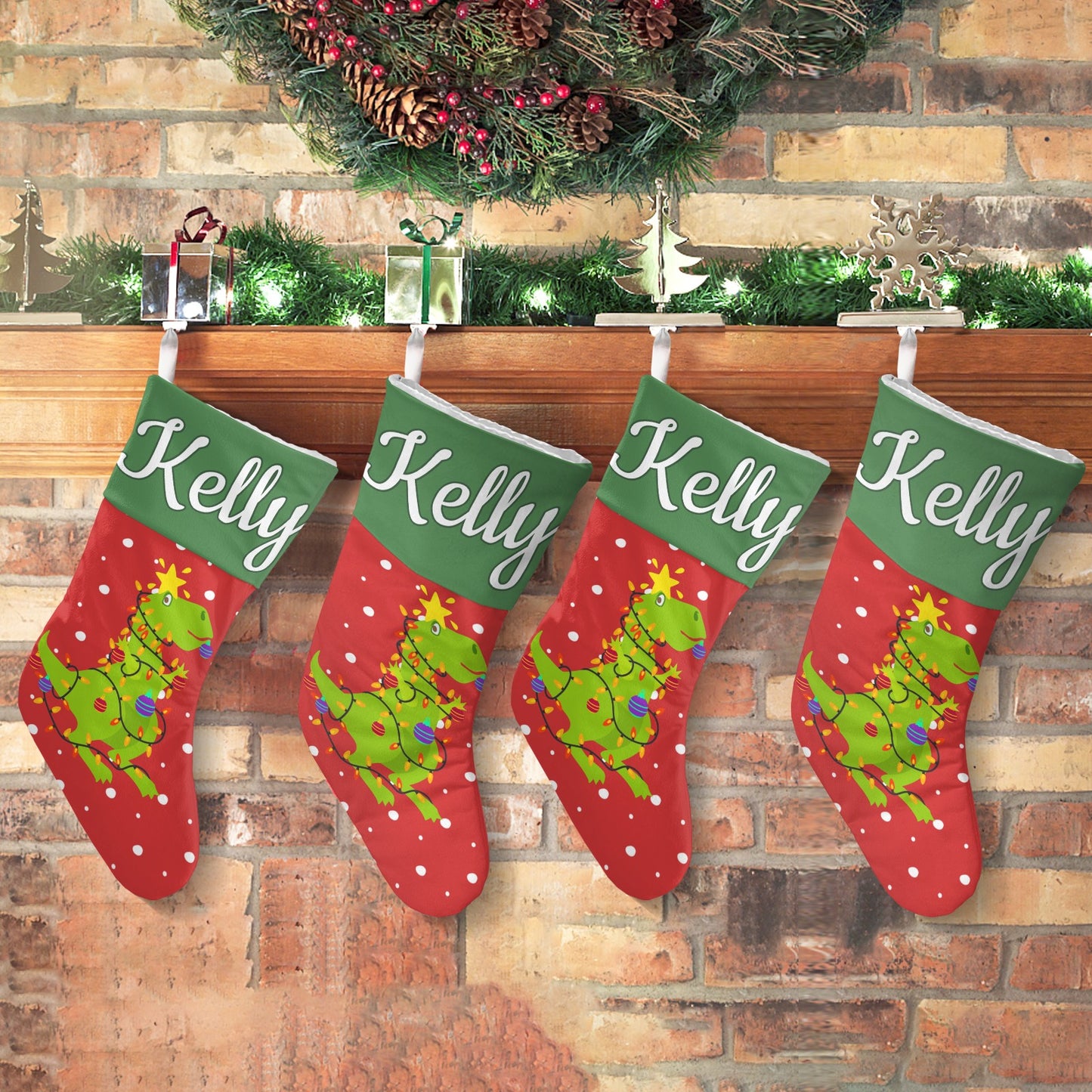 Dinosaur Star Christmas Stocking Custom Name Santa Socks Gift