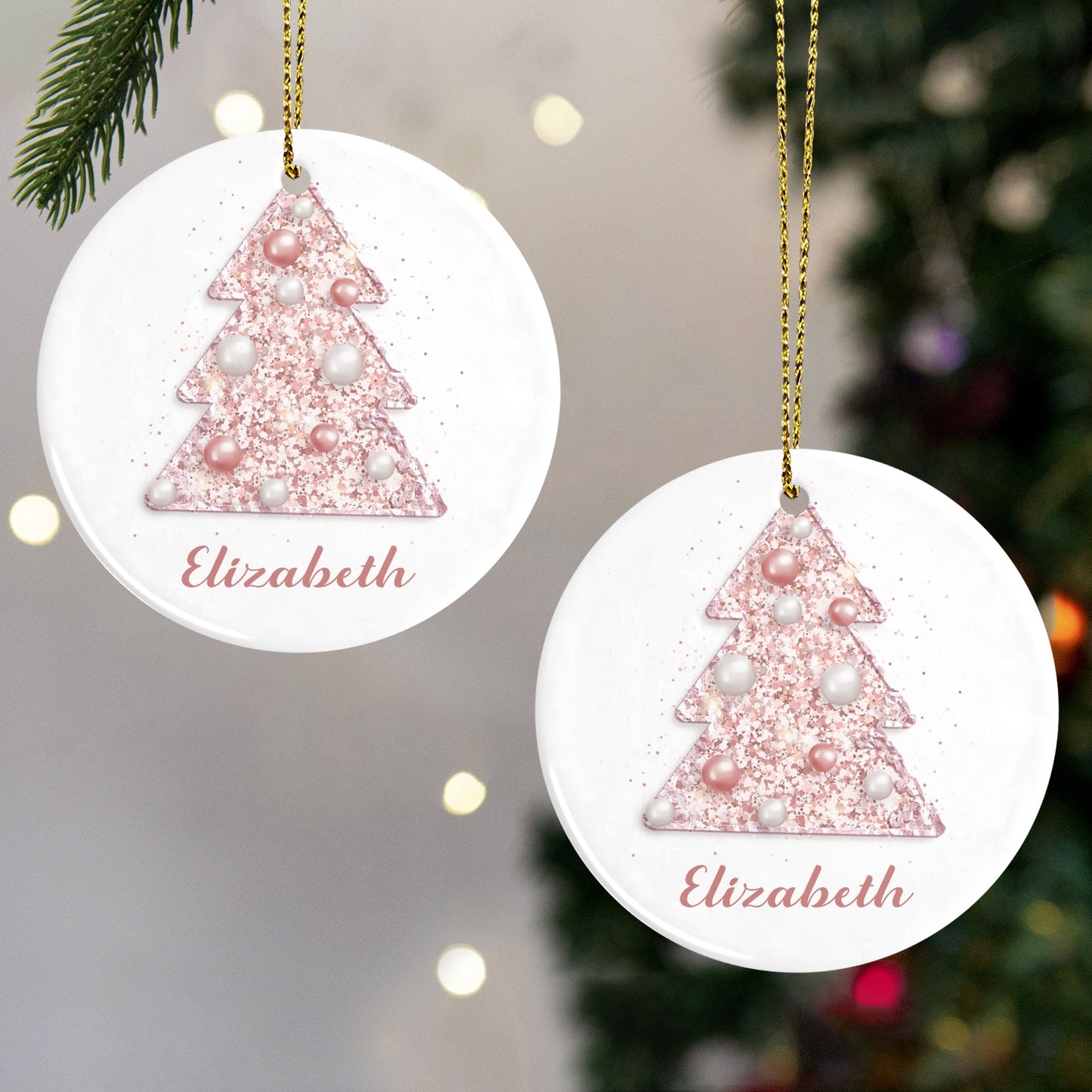 Rose Gold Christmas Tree Christmas Ornaments Custom Name Santa Gift