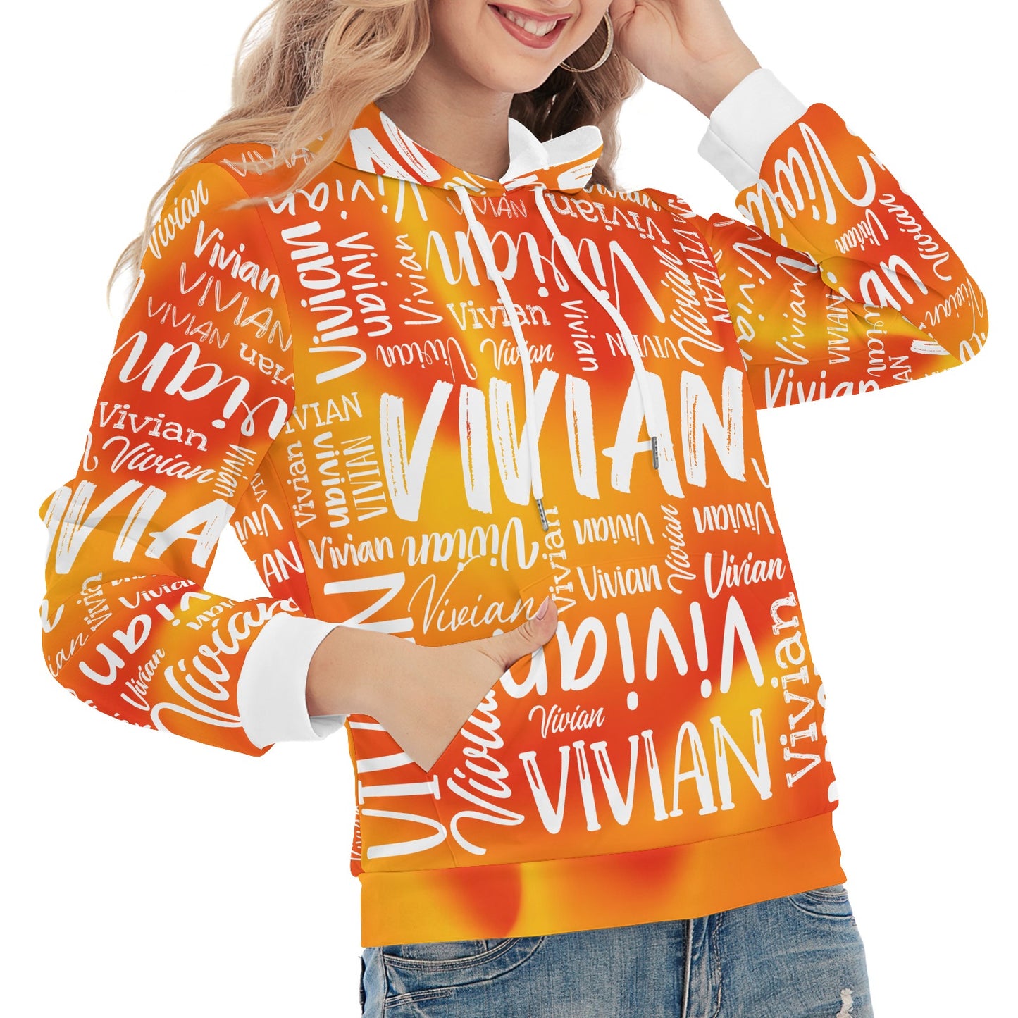 Orange Unisex Heavy Blend Hoodie Customized Hooded Sweatshirt with Name Women and Girl