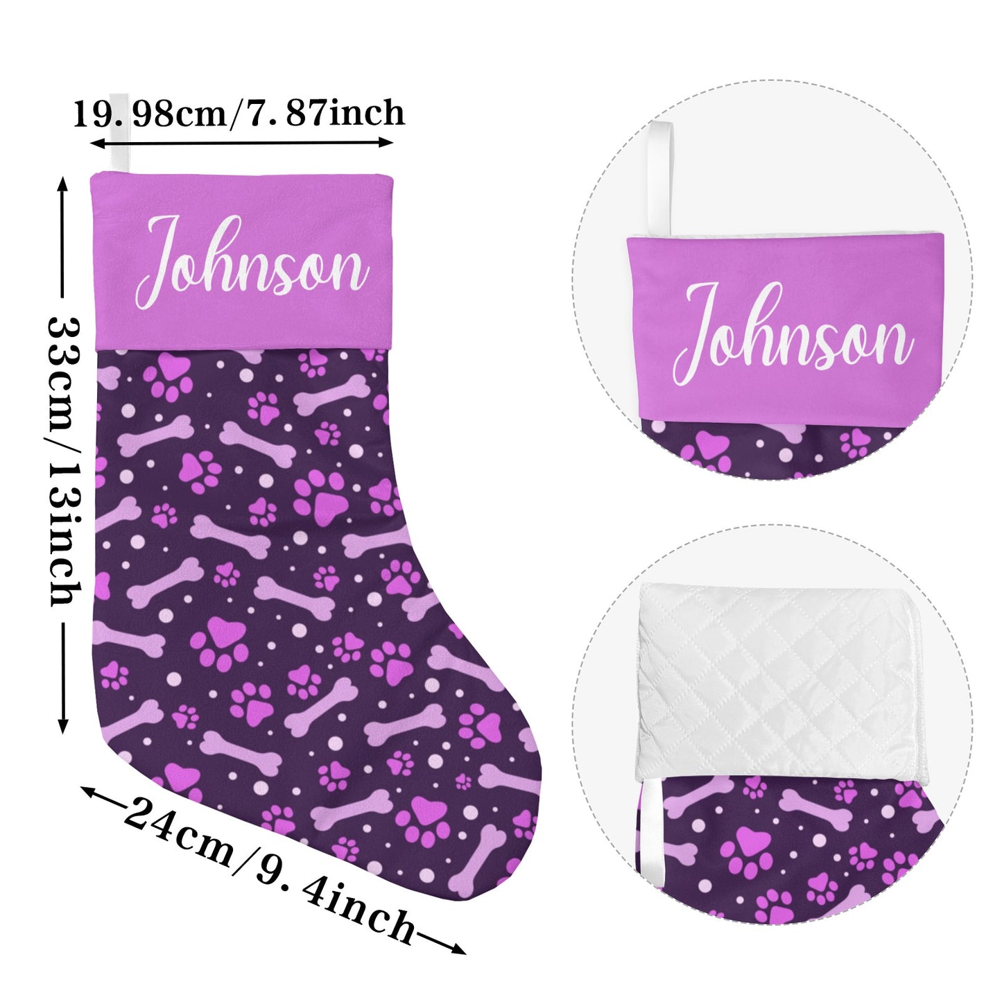 Dog Paw Purple Christmas Stocking Custom Name Christmas Socks Gift