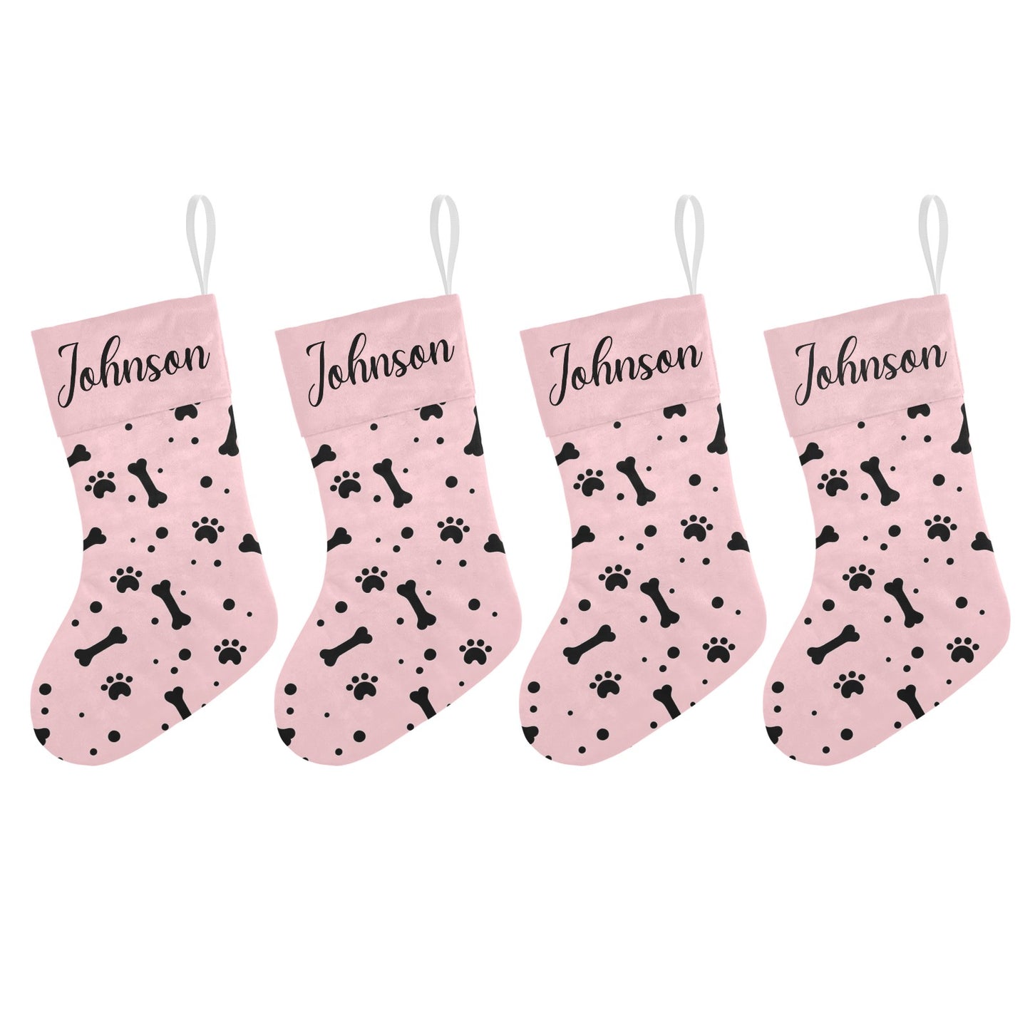 Paw bones Pink Christmas Stocking Custom Name Christmas Socks Gift