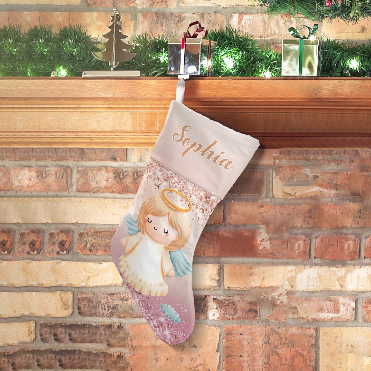 Angel Glitter Christmas Stocking Custom Name Christmas Socks Gift
