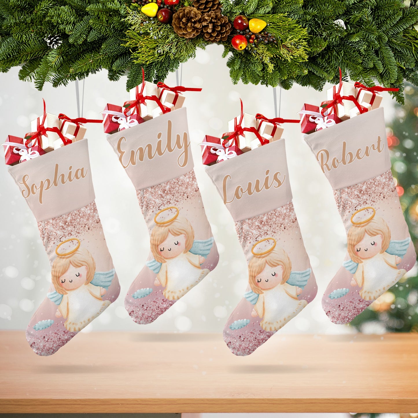 Angel Glitter Christmas Stocking Custom Name Christmas Socks Gift