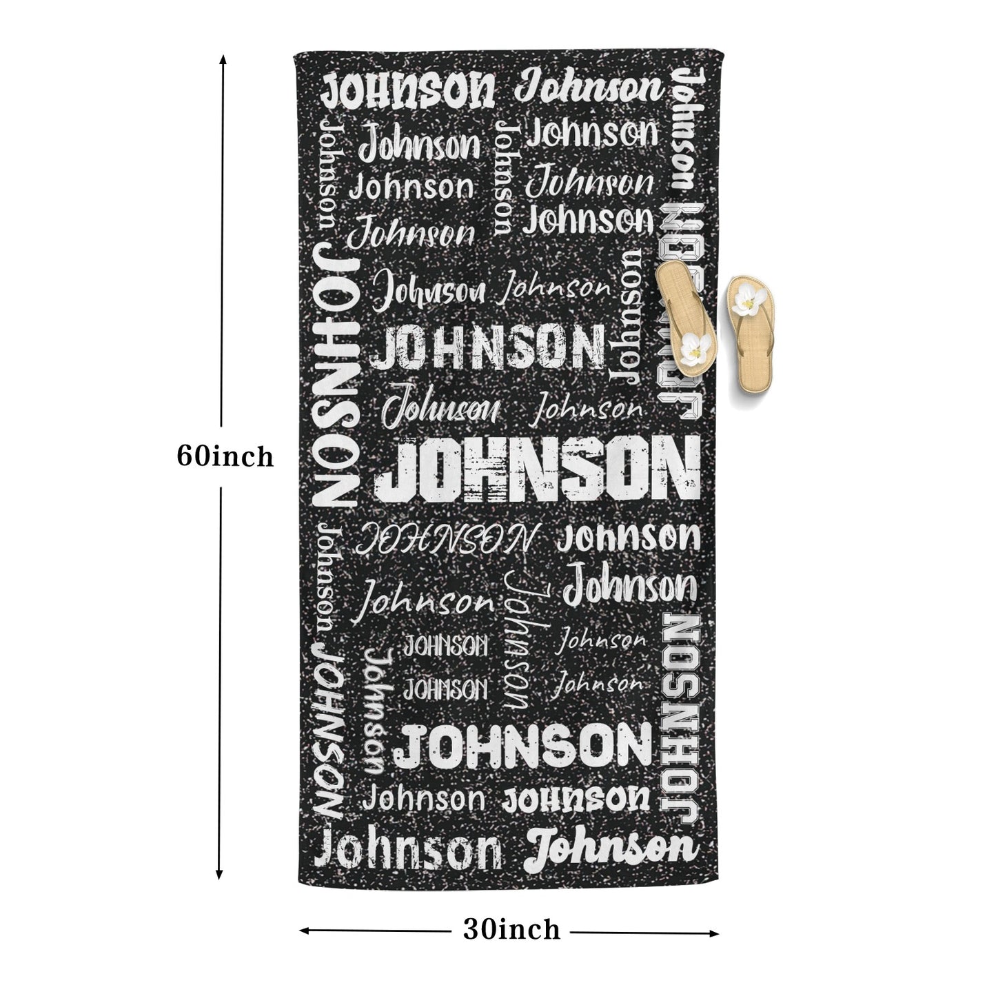 Black Beach Towel Custom Cotton/Poly Blend Pool Towel - Blue - Personalize with Your Name - Standard Size