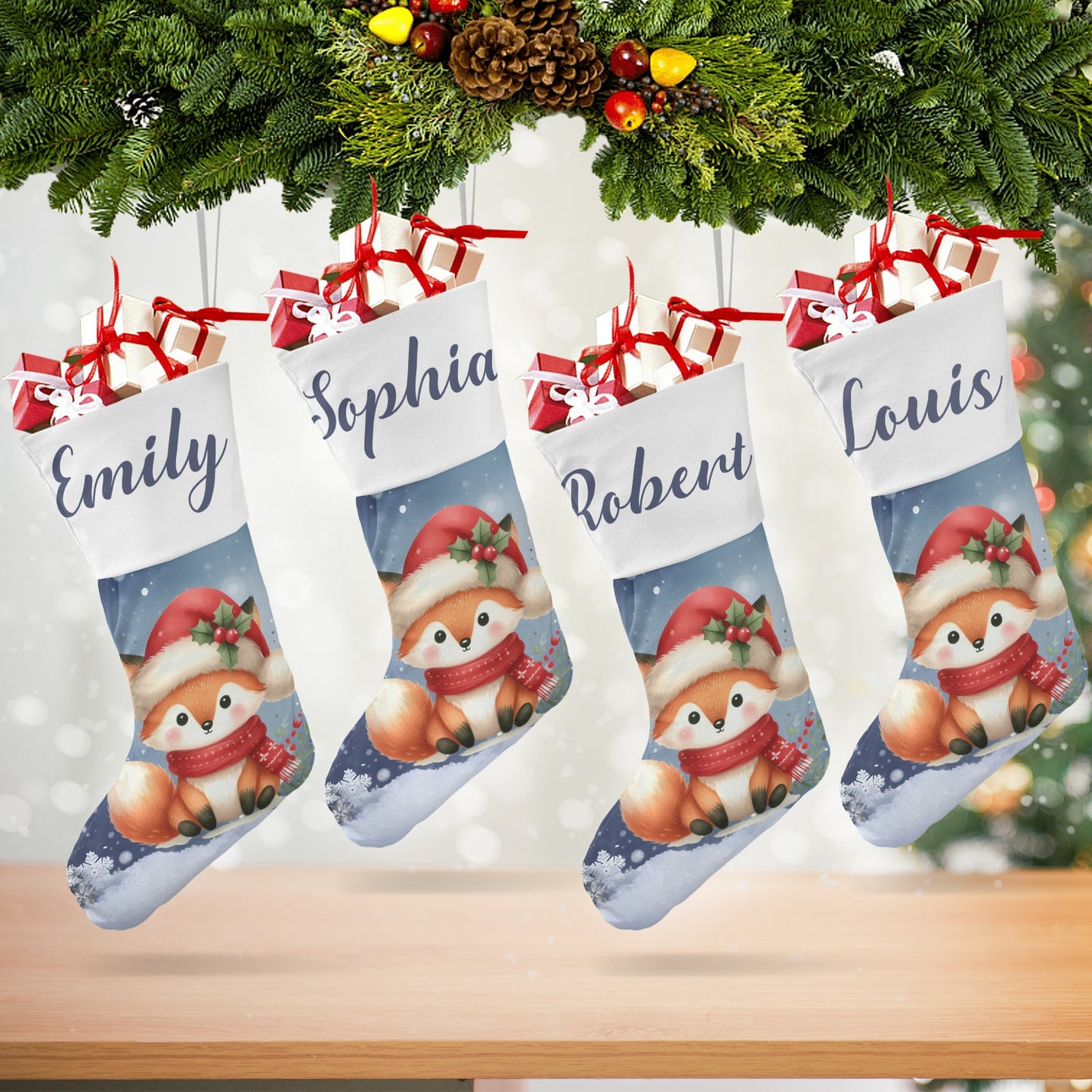 Cute Fox Christmas Stocking Custom Name Christmas Socks Gift