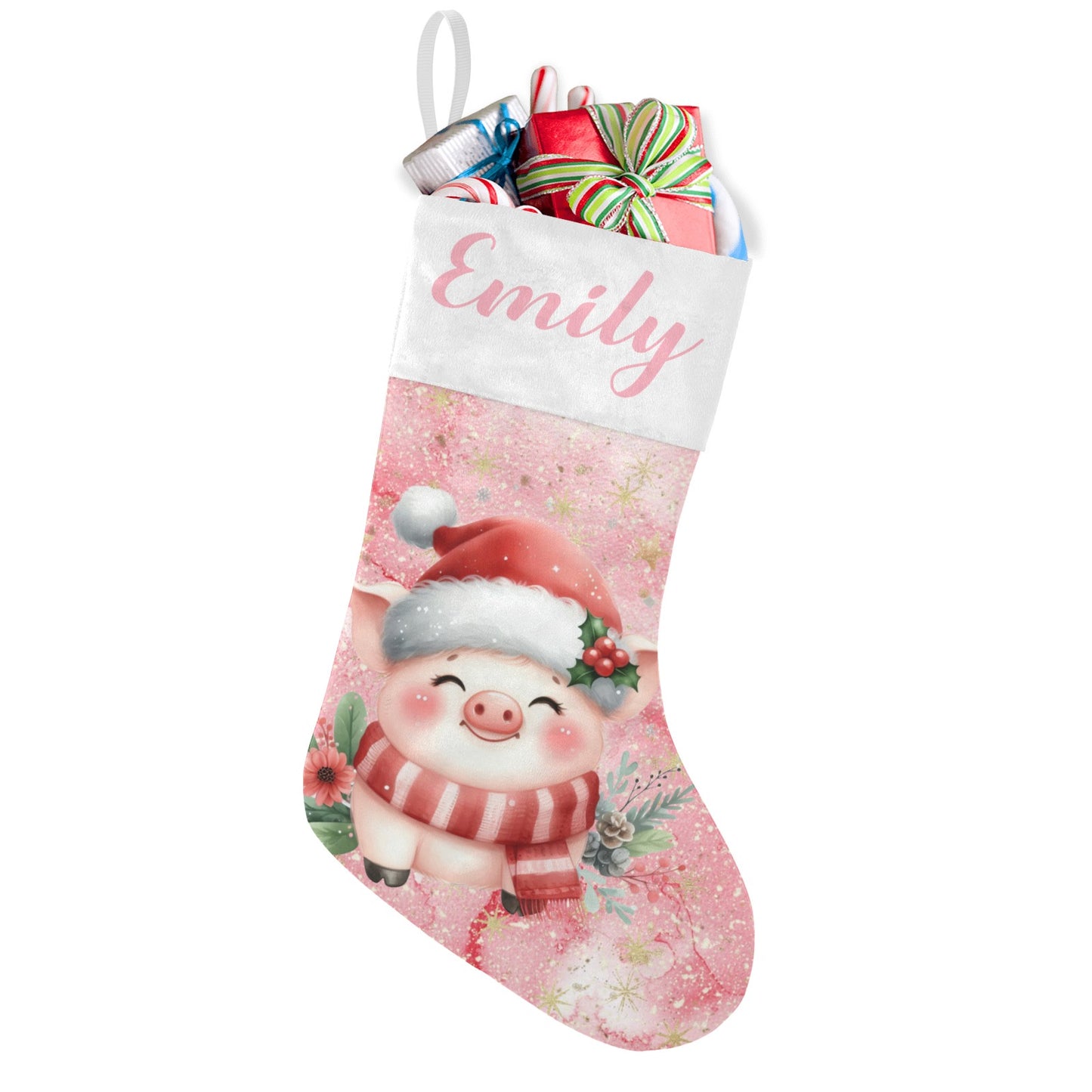 Cute Pig Christmas Stocking Custom Name Christmas Socks Gift