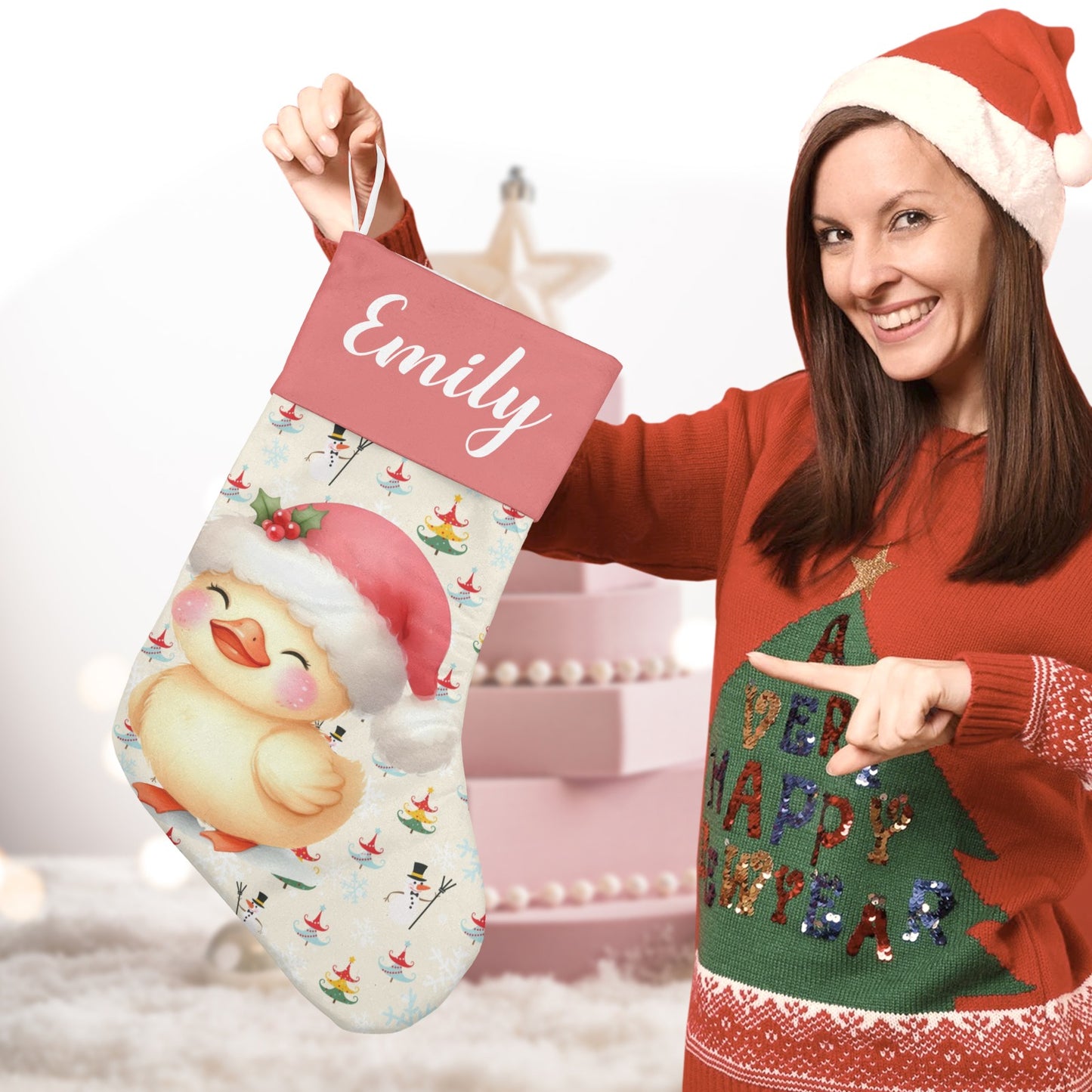 Christmas Duck Christmas Stocking Custom Name Christmas Socks Gift