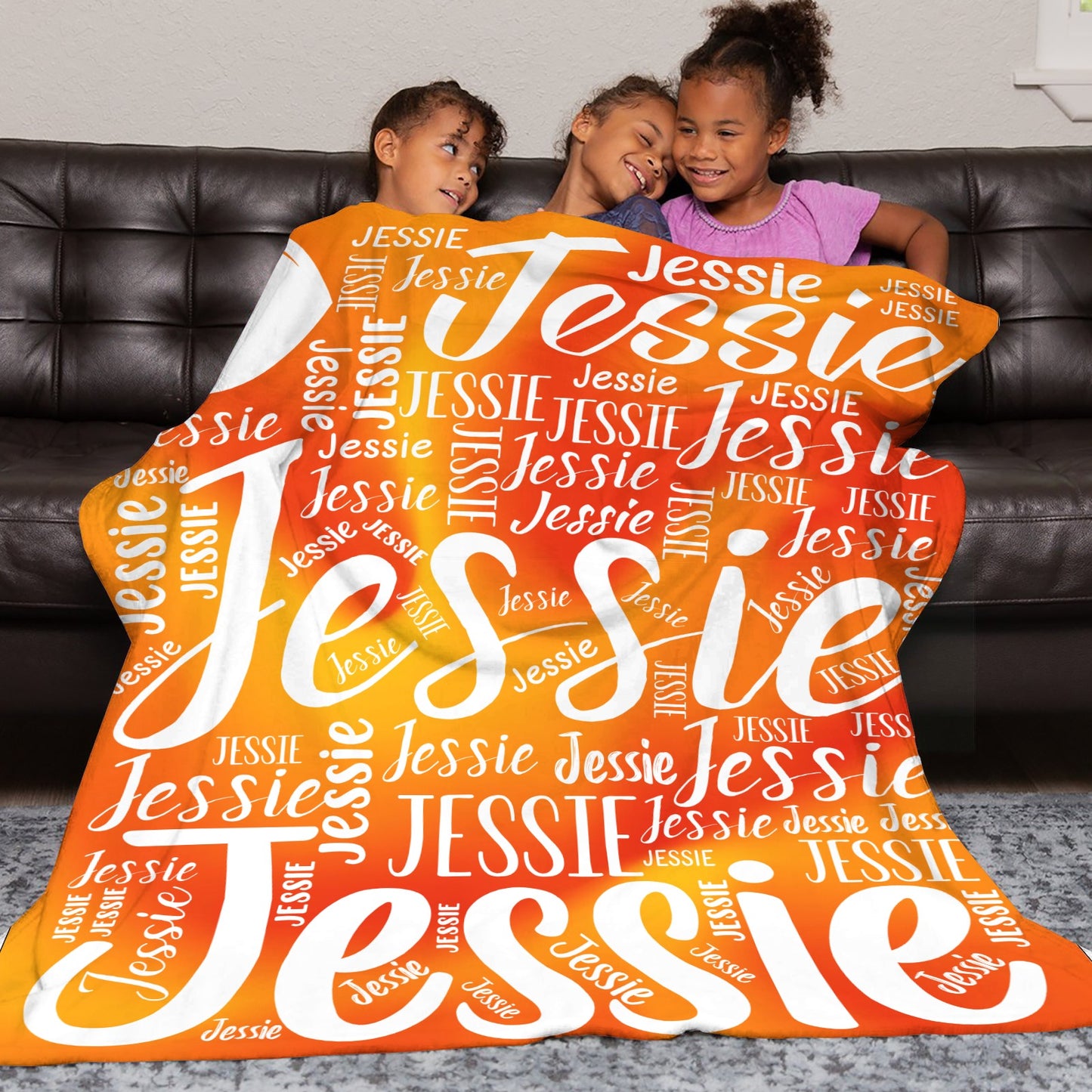 Orange Flannel Blanket Custom Name Blanket Gift for Men Women