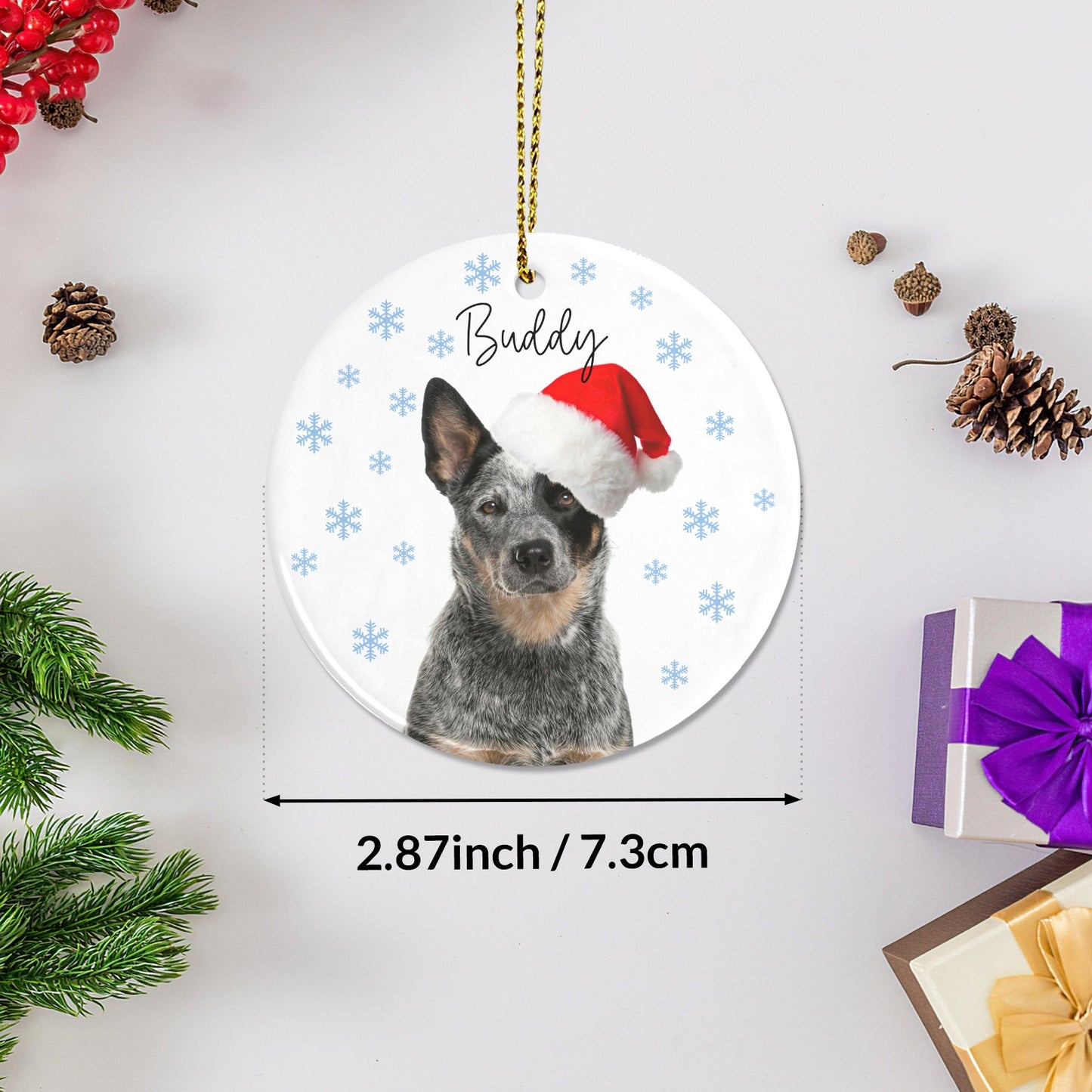 Snowflakes Dog Christmas Ornaments Custom Name Santa Gift