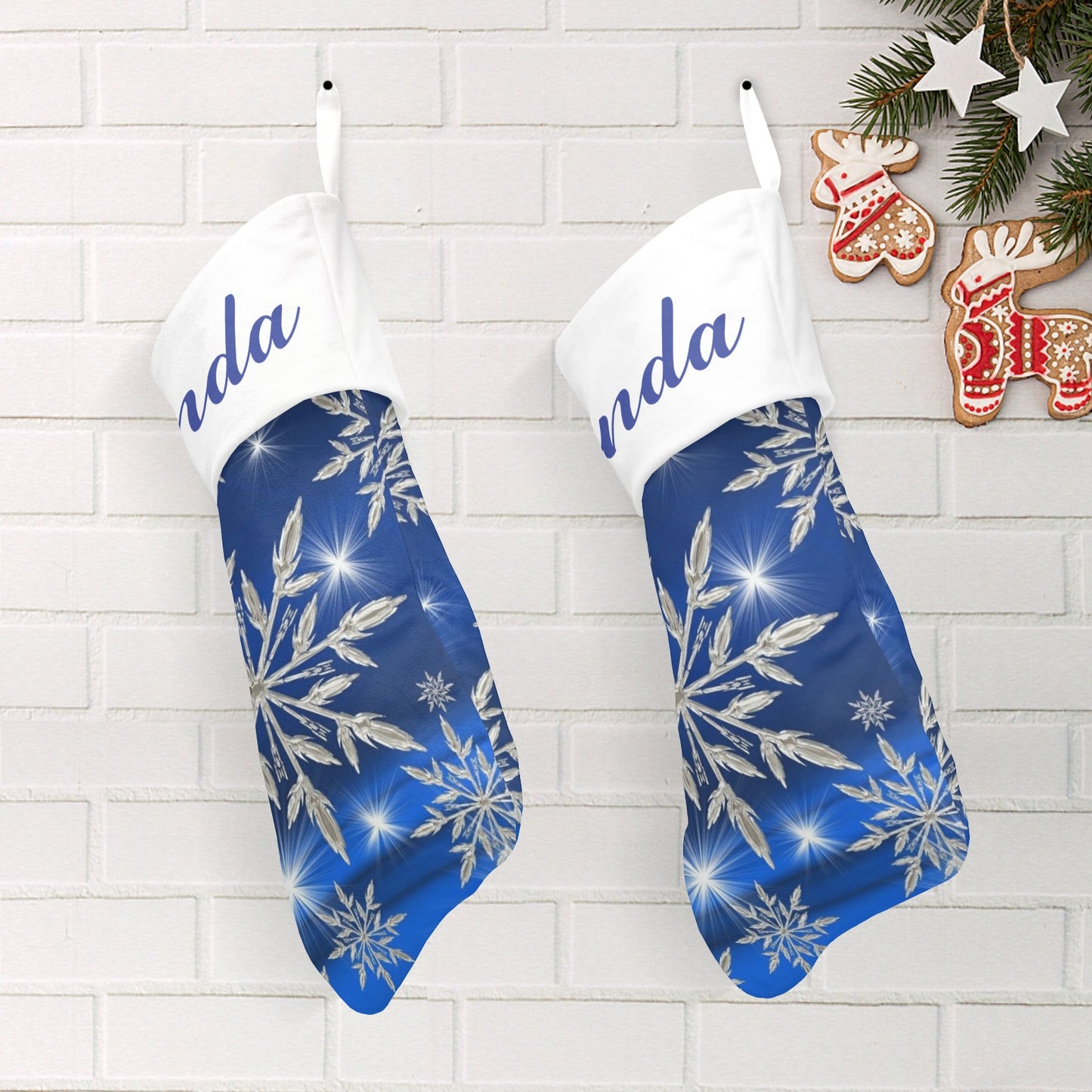Blue Snowflakes Christmas Stocking Custom Name Christmas Socks Gift