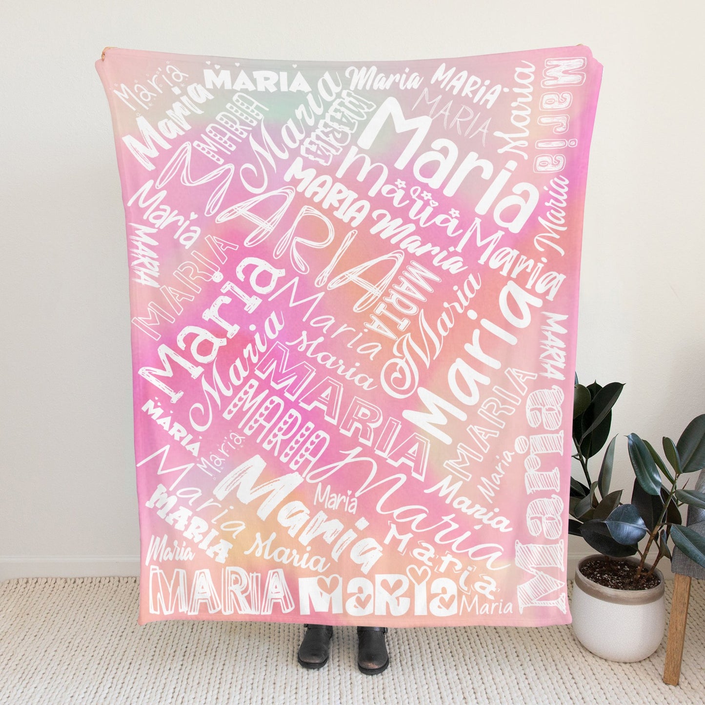 Rainbow Pink Flannel Blanket Name Blanket Personalized Blanket for Adult Kids Flannel Customize Throw Blanket Custom