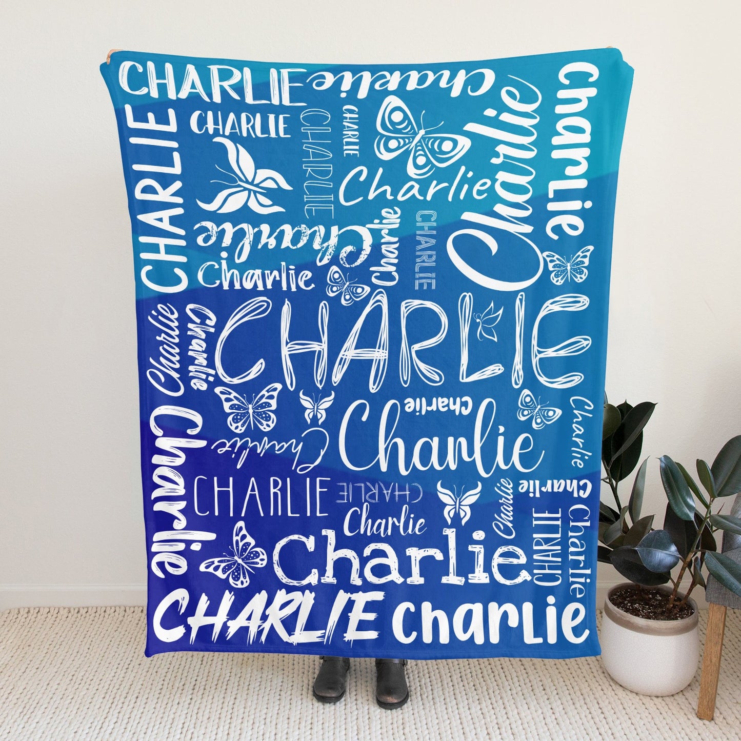 Navy Blue Flannel Blanket Custom Name Blanket Gift for Men Women