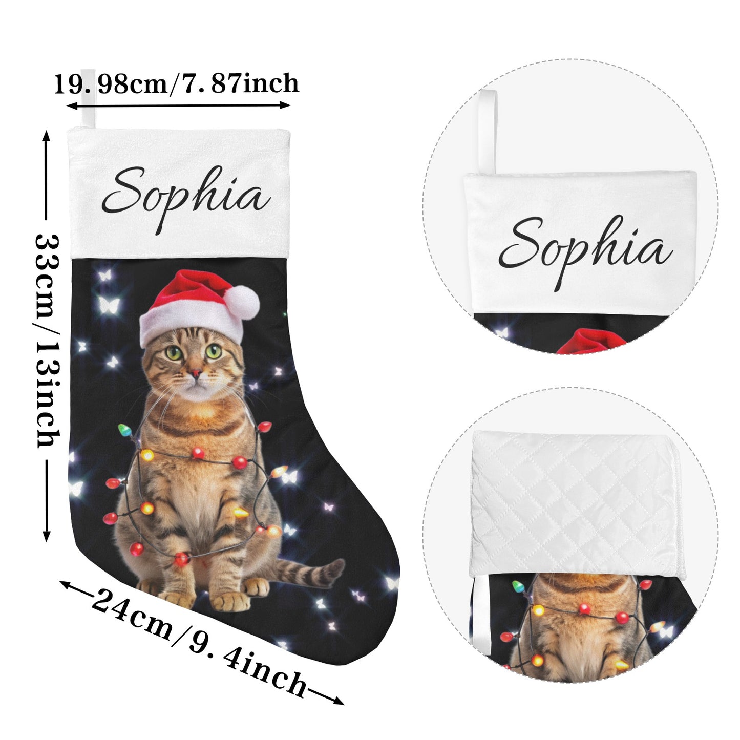 Cat Black Christmas Stocking Custom Name Santa Socks Gift